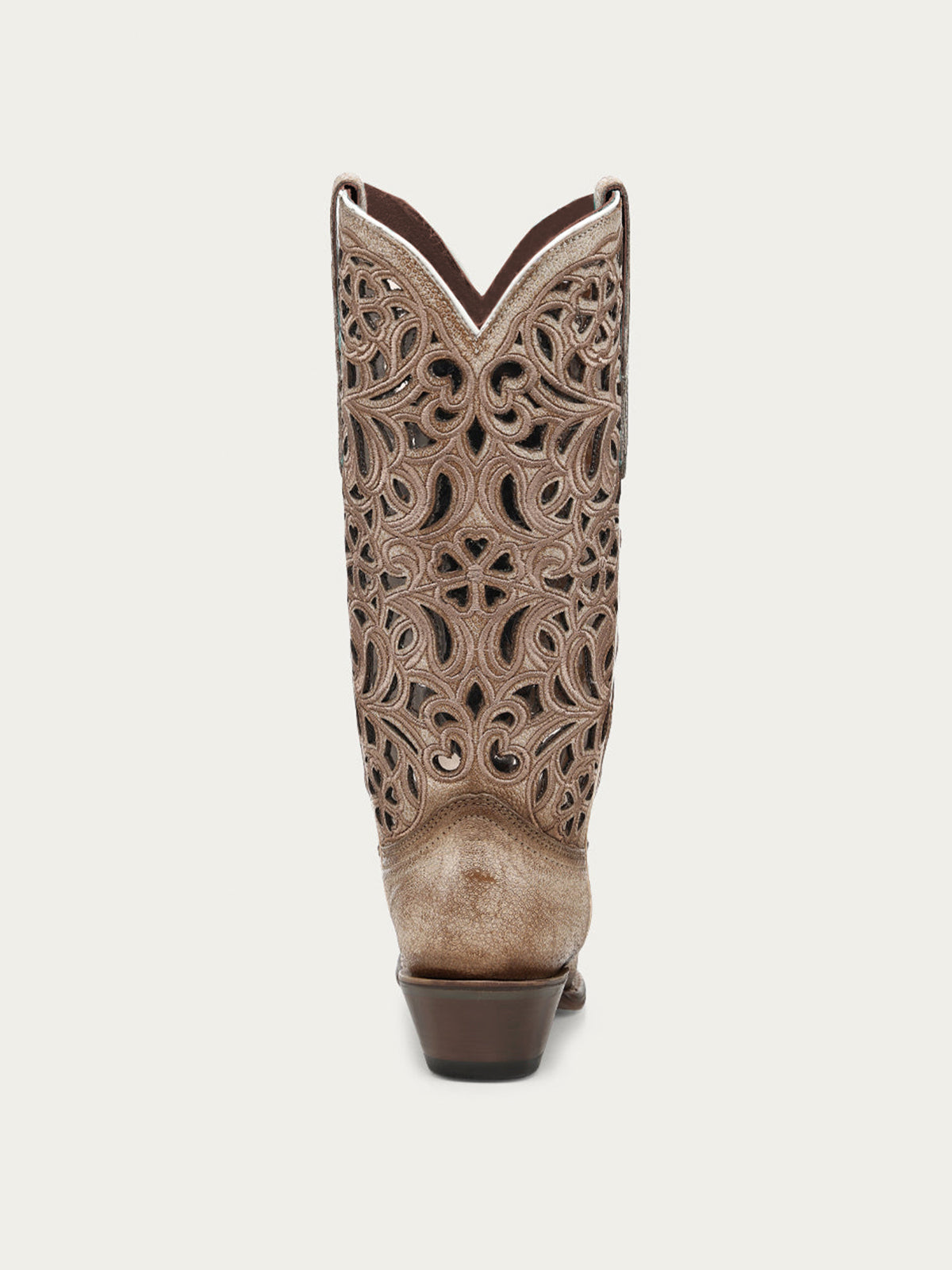Taupe Snip-Toe Inlay And Floral Embroidery Chic Mid Calf Cowgirl Boots