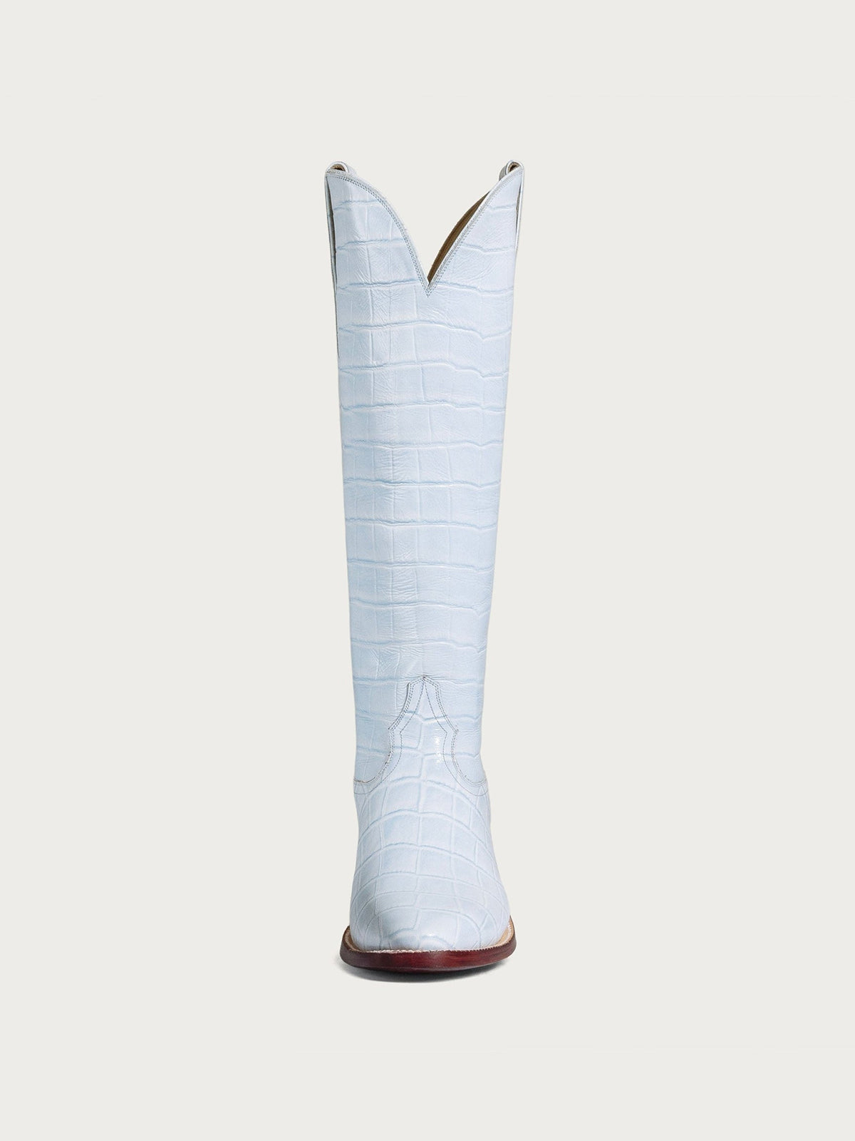 Blue Crocodile-Embossed Almond-Toe Wide Calf Tall Knee High Cowgirl Boots