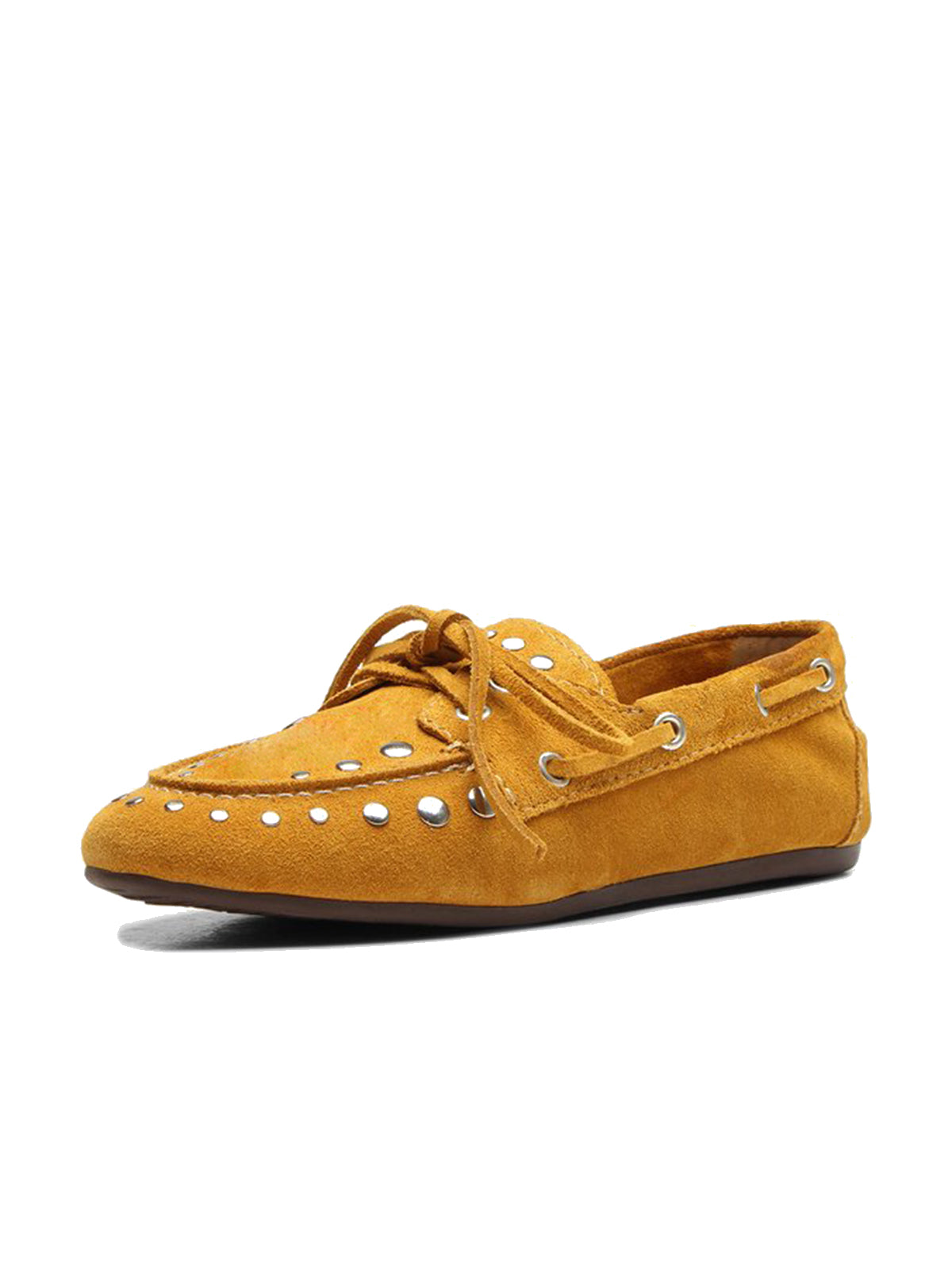 Almond Faux Suede Round-Toe Studs And Bow Classic Boat Shoes Flats