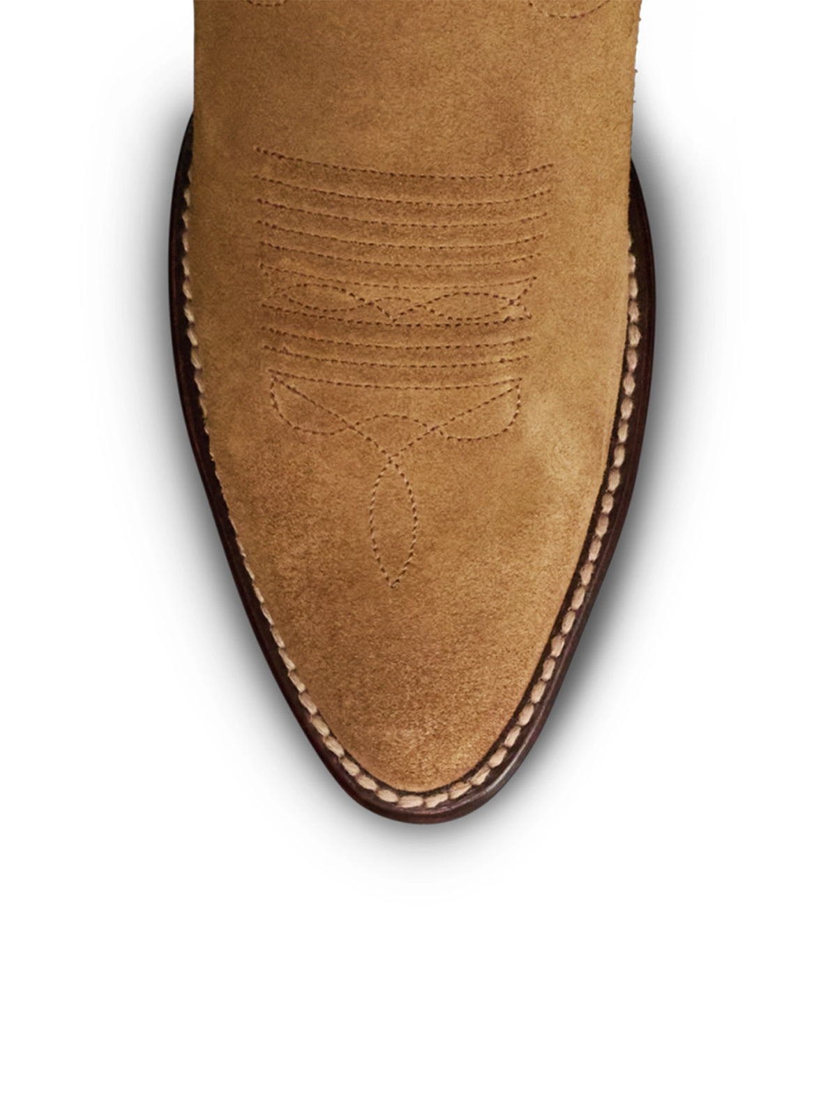 Caramel Faux Suede Almond-Toe Embroidery Mid Calf Cowgirl Boots