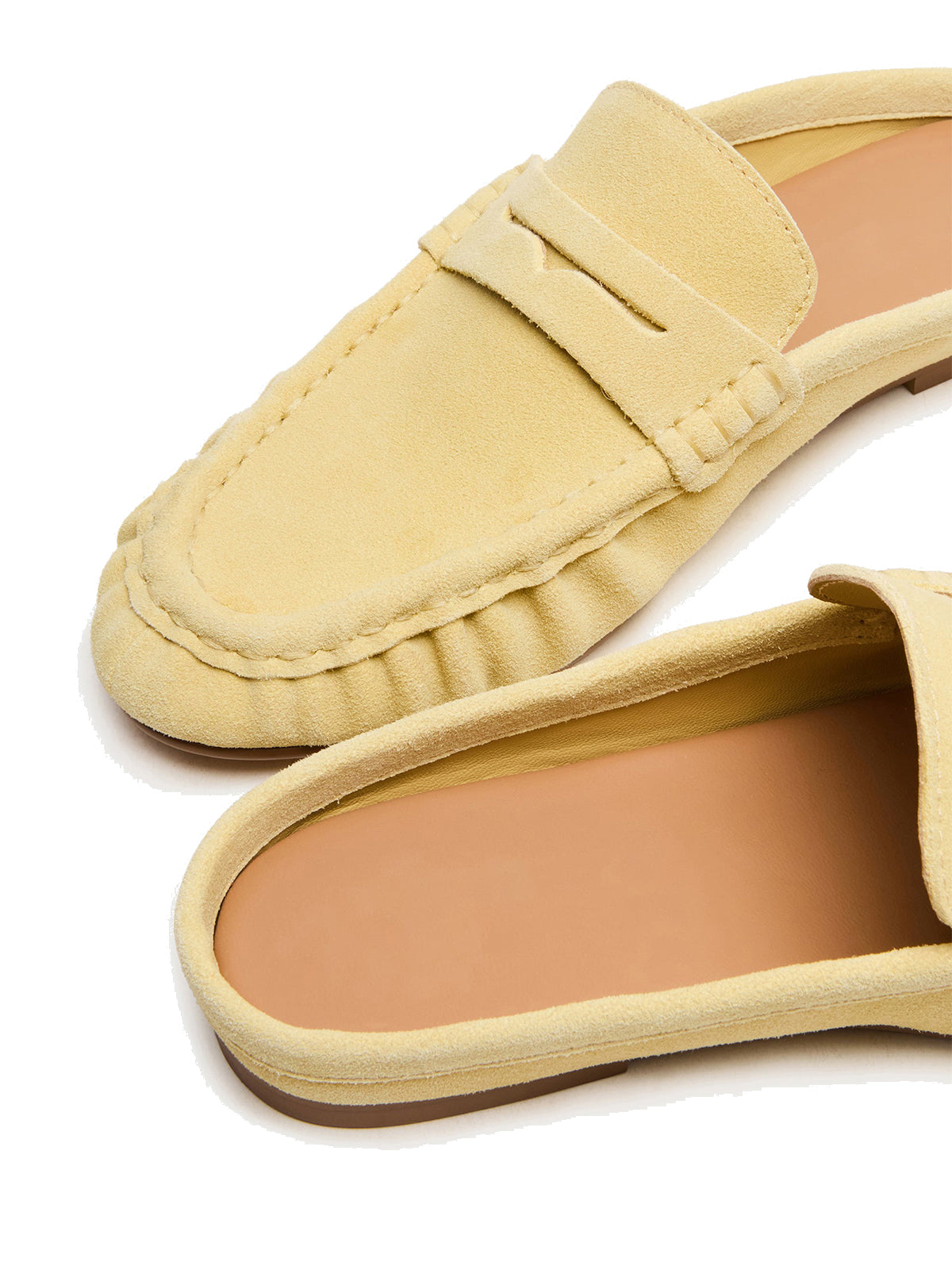 Yellow Faux Suede Round-Toe Stylish Slip-On Flats