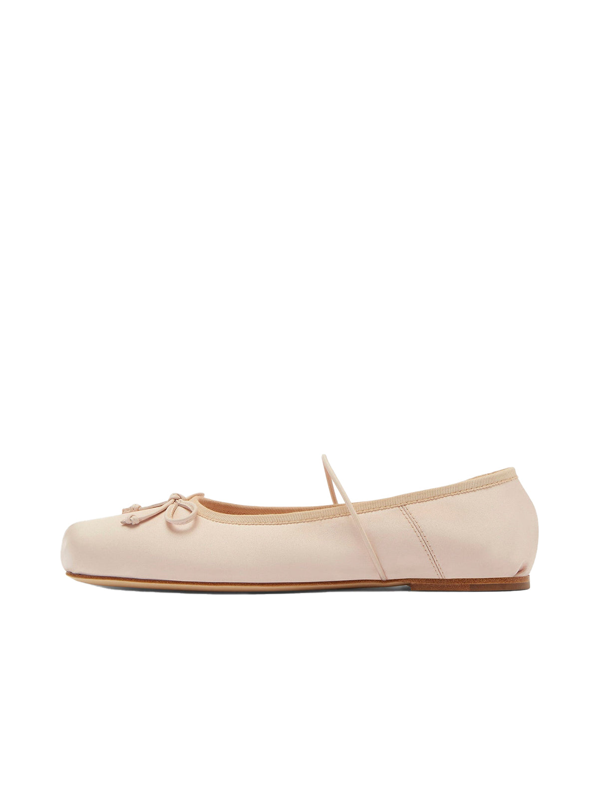 Blush Pink Satin Square-Toe Ballet Classic Flats With Bow