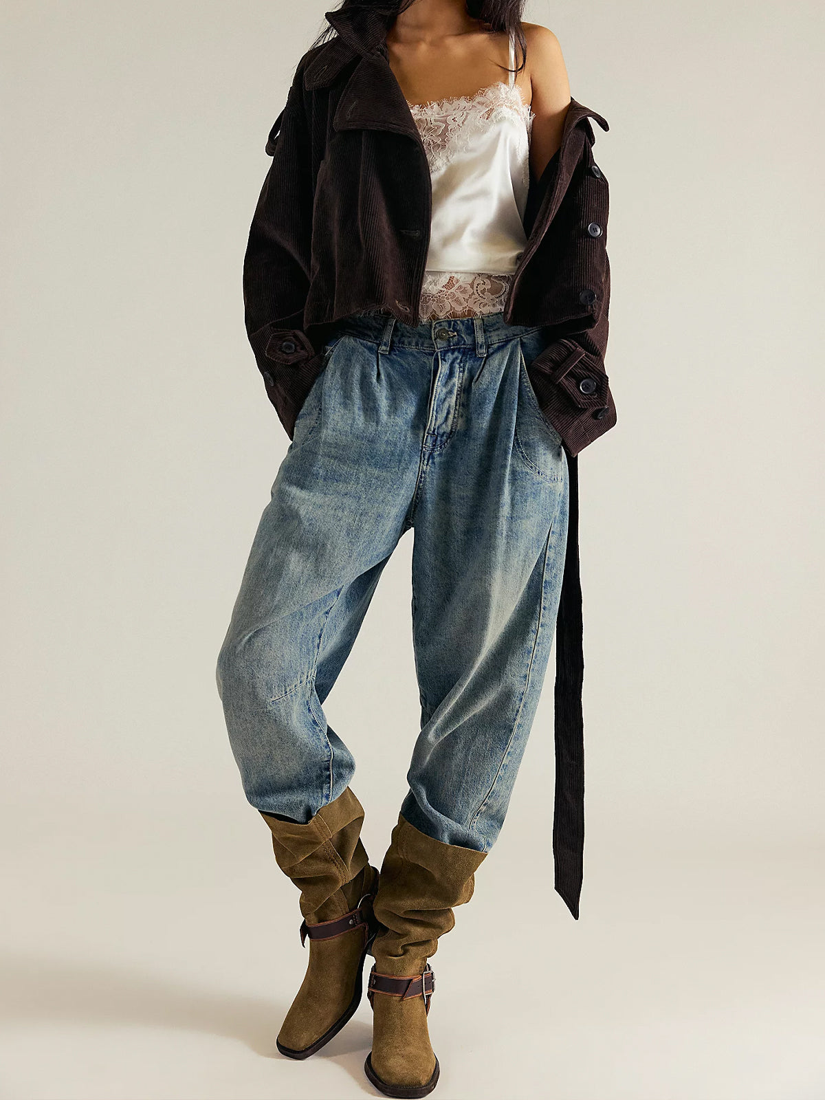 Tobacco Faux Suede Square-Toe Western Mid Calf Cowgirl Boots