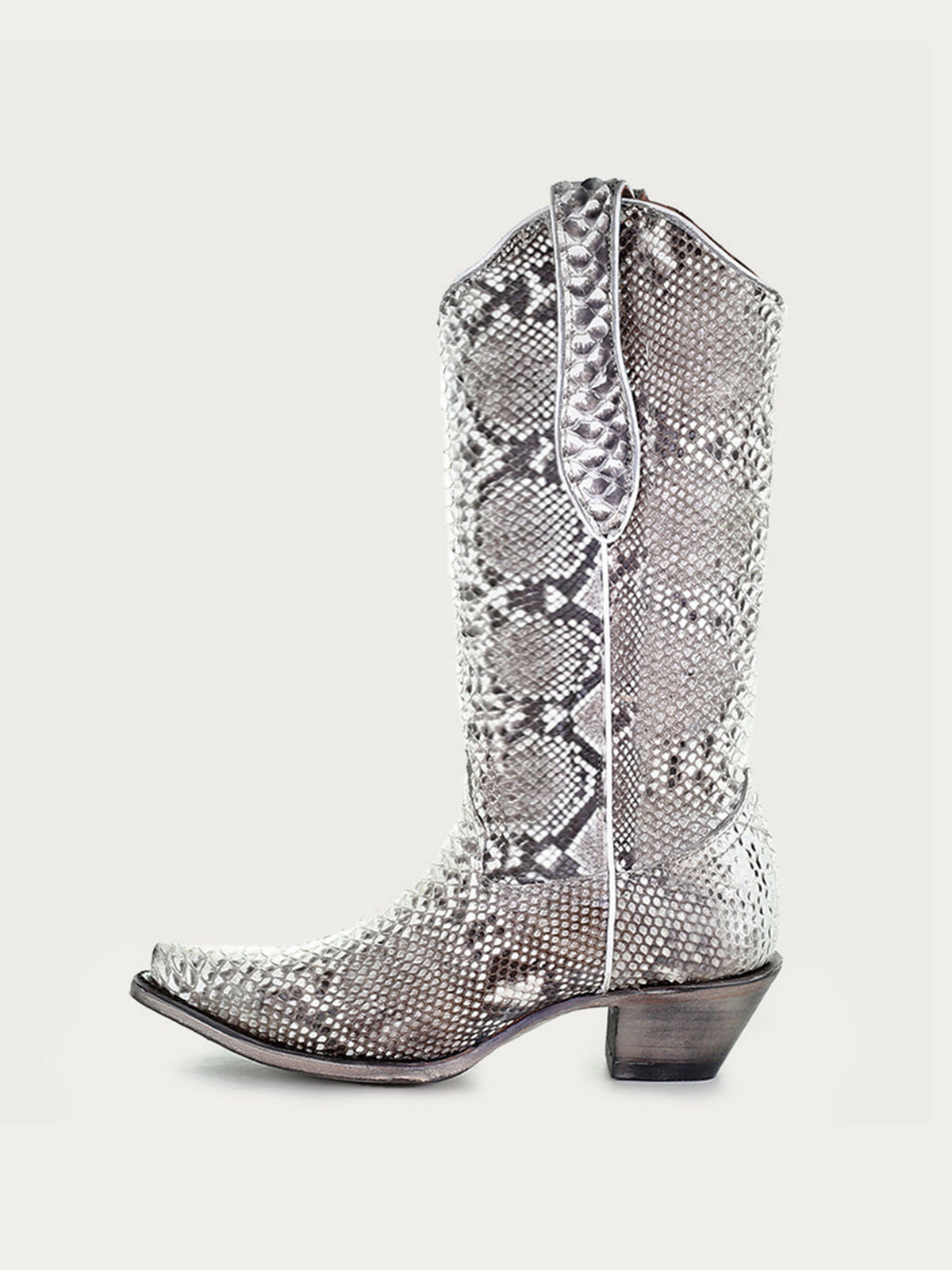 White Snakeskin Pattern Snip-Toe Sleek Mid Calf Cowgirl Boots