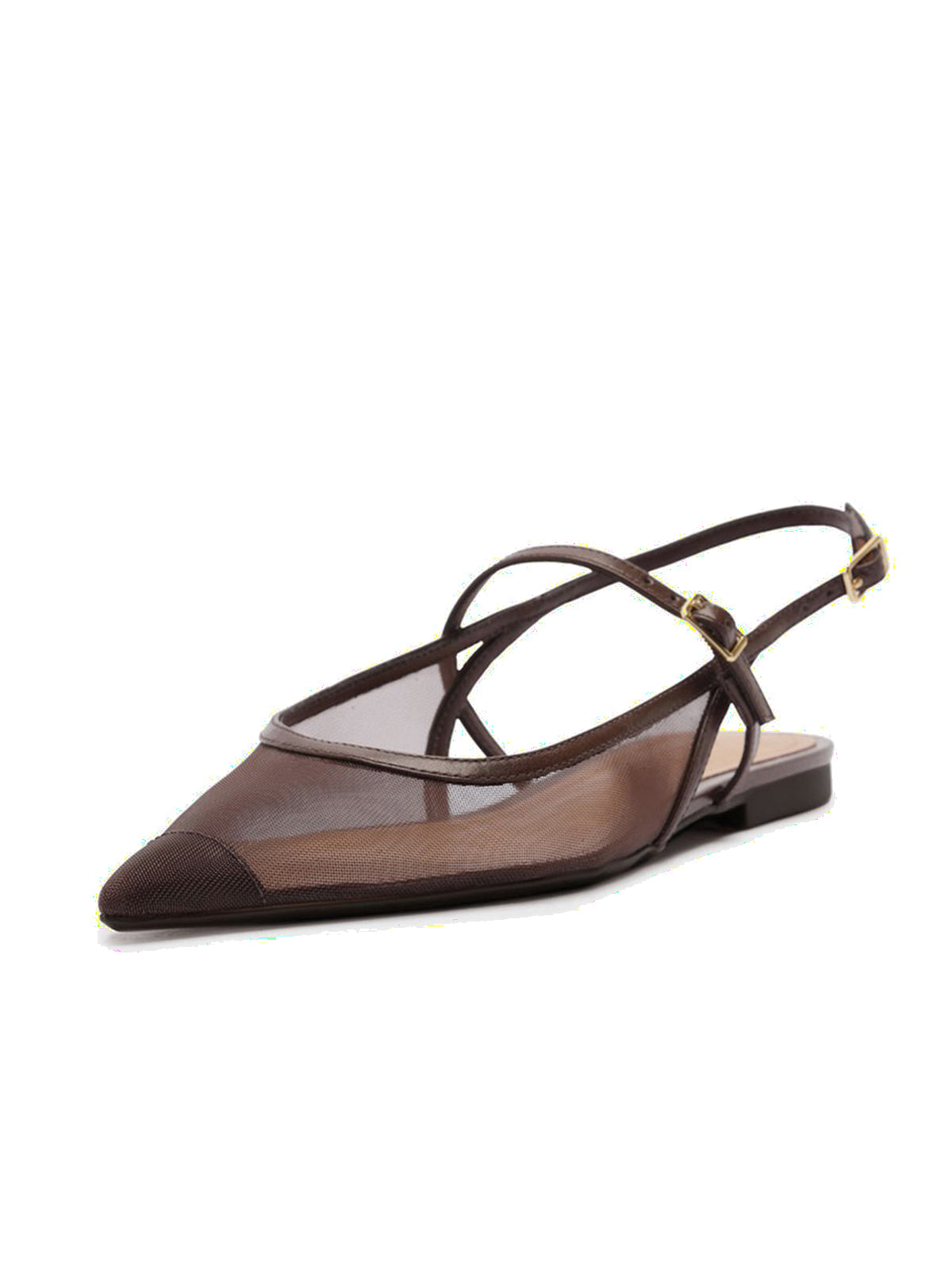 Maroon Mesh And Vegan Leather Pointed-Toe Buckle Slingback Flats