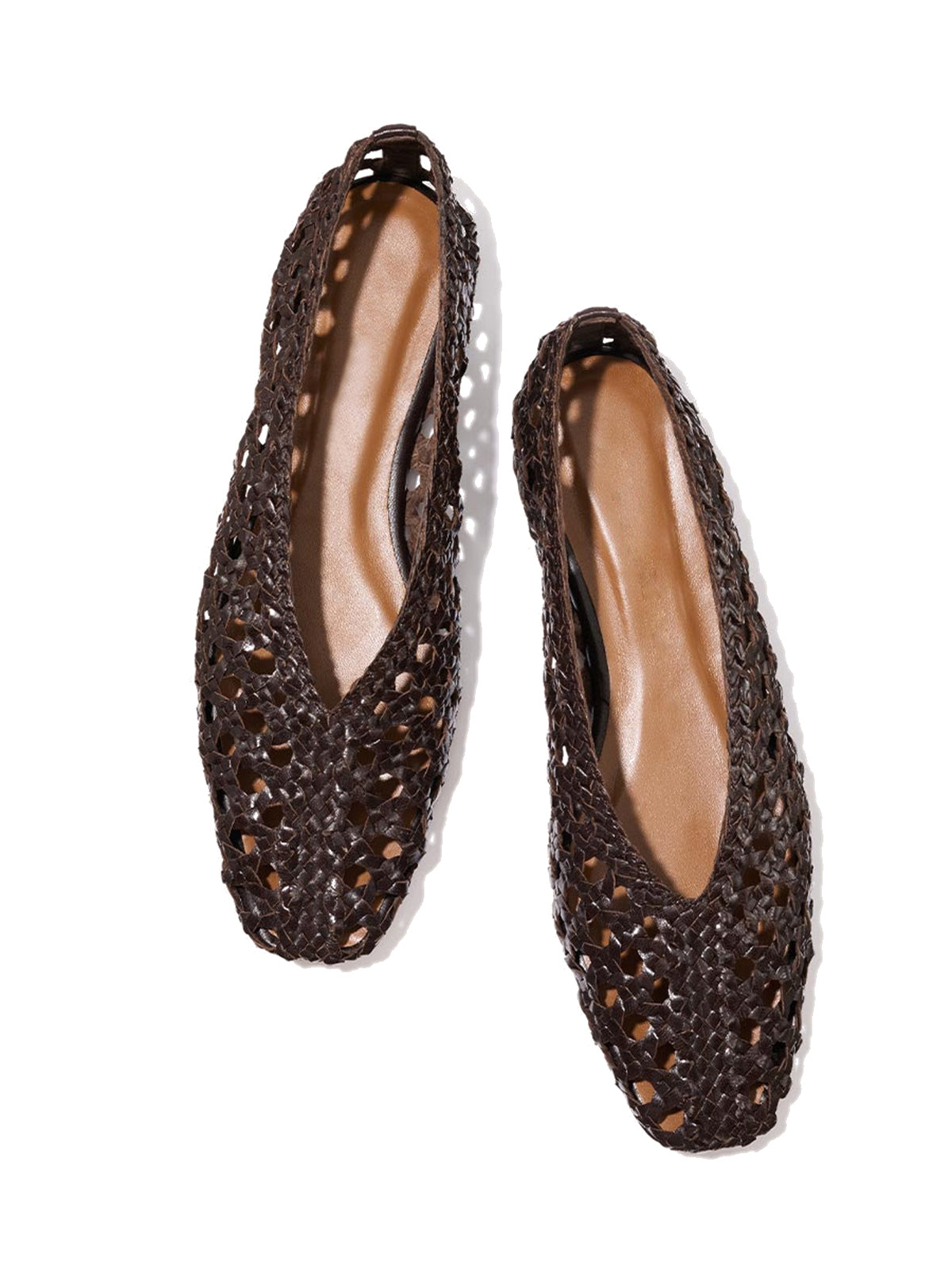 Coffee Woven Vegan Leather Square-Toe Chic Ballet Flats