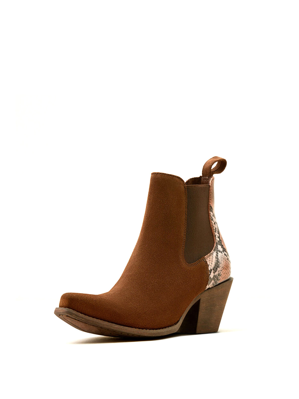 Brown Faux Suede Snake Print Snip-Toe Simple Cowgirl Short Ankle Boots