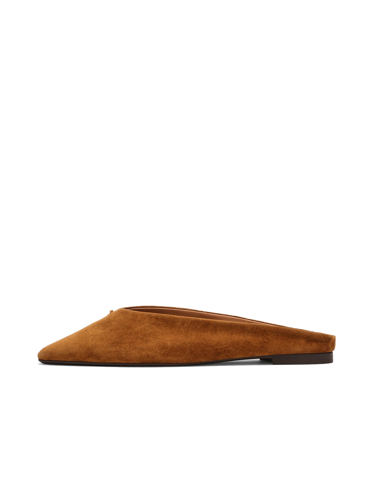Brown Almond-Toe Slip-On Simple Backless Flats