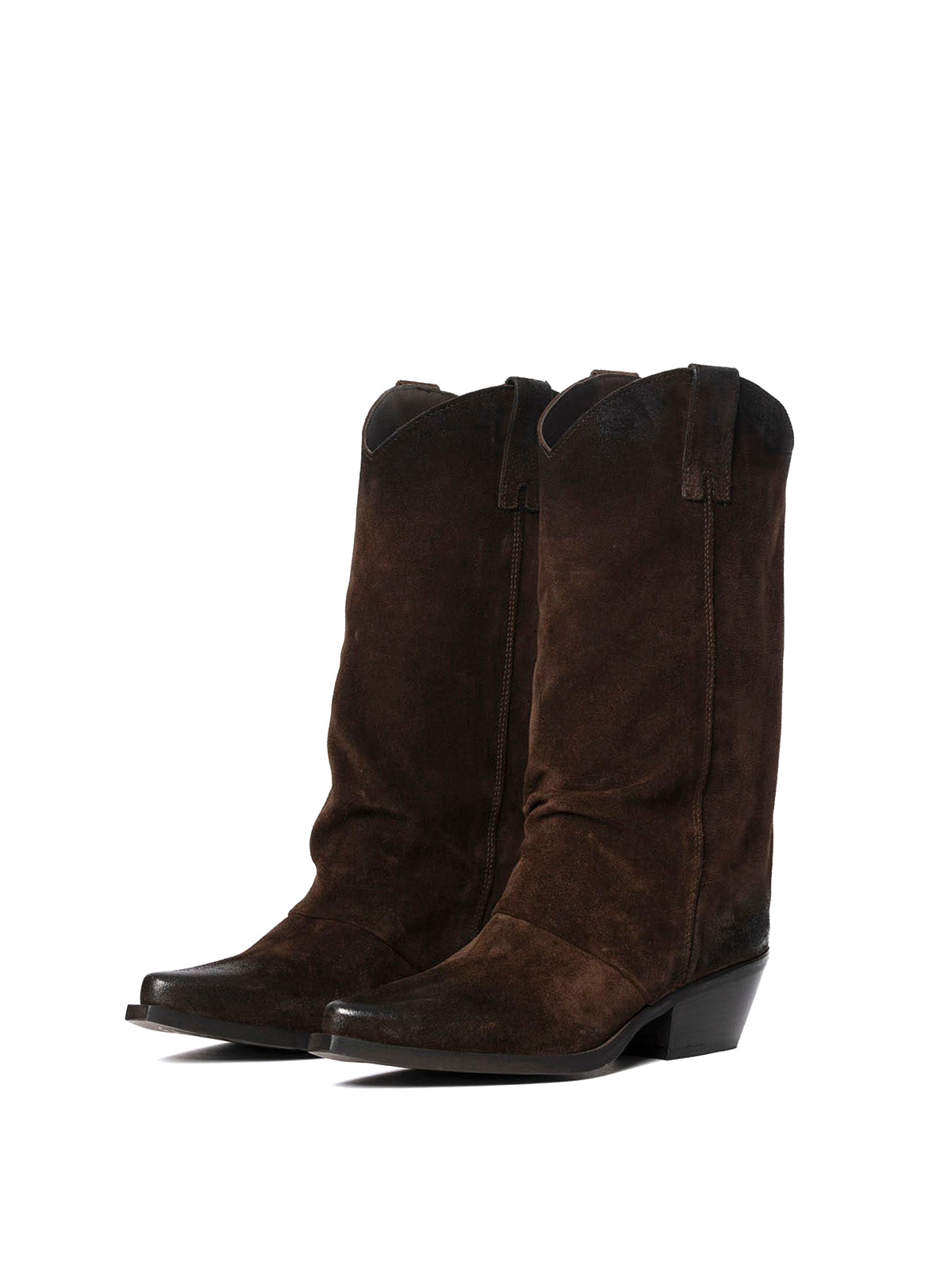Dark Brown Faux Suede Snip-Toe Mid Calf Simple Classic Cowgirl Boots