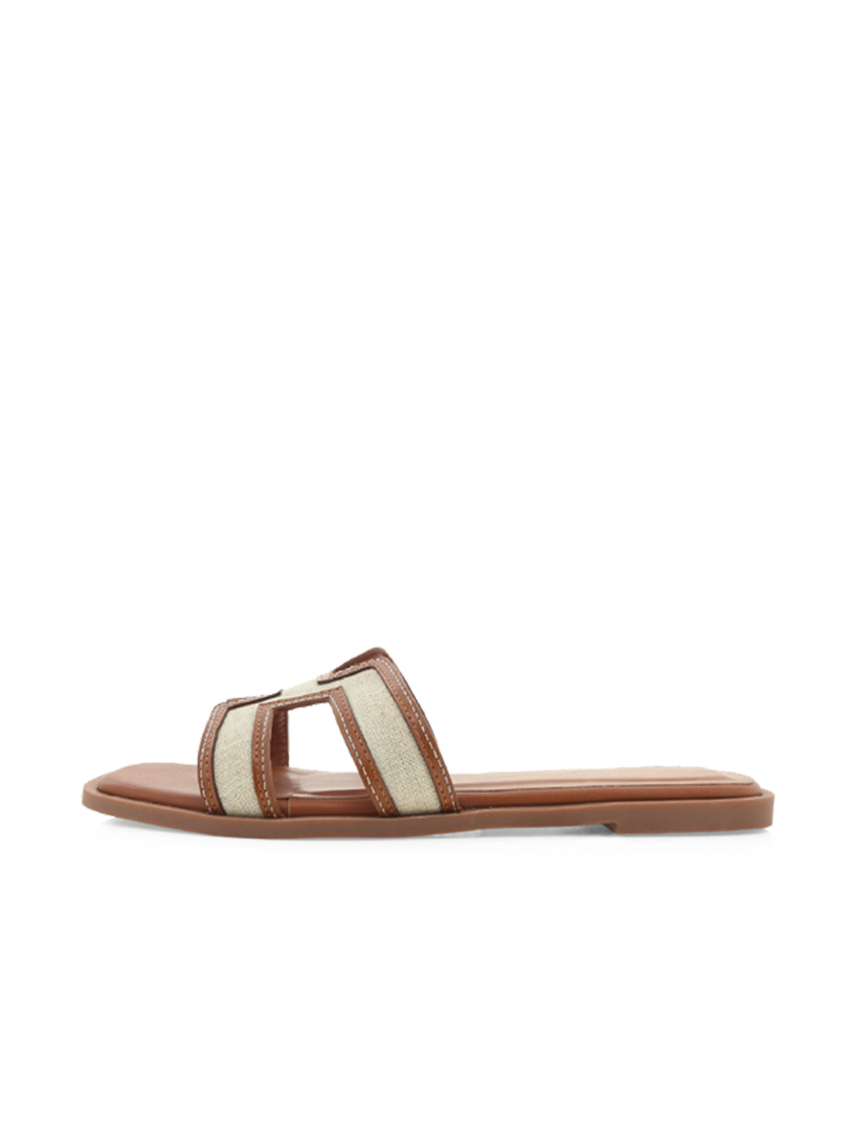 Nude Open Square-Toe Slip-On Simple Sandals Flats