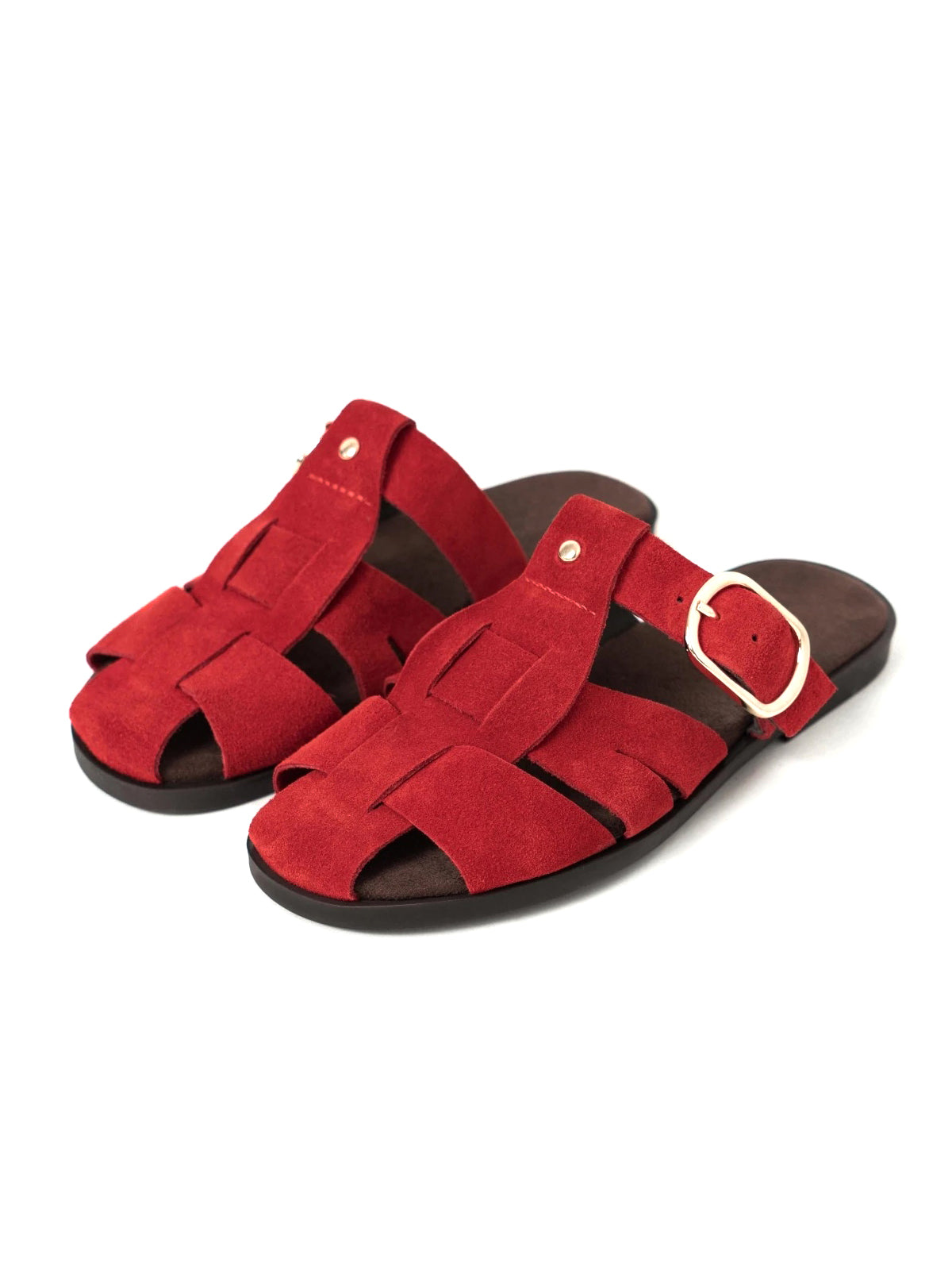 Red Cow Suede Round-Toe Caged Detail Backless Flats