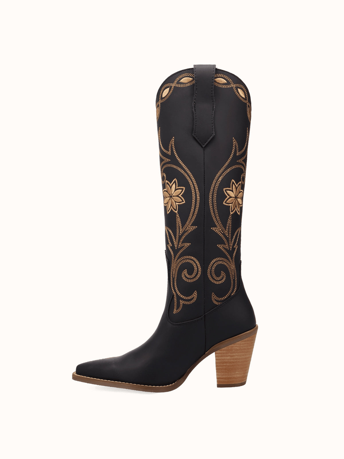 Snip-Toe Flowers And Chic Embroidery Wide Calf Knee High Cowgirl Boots - Black