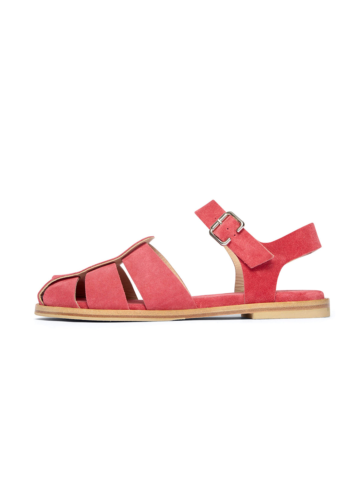 Watermelon Red Faux Suede Round-Toe Fisherman Sandals Flats