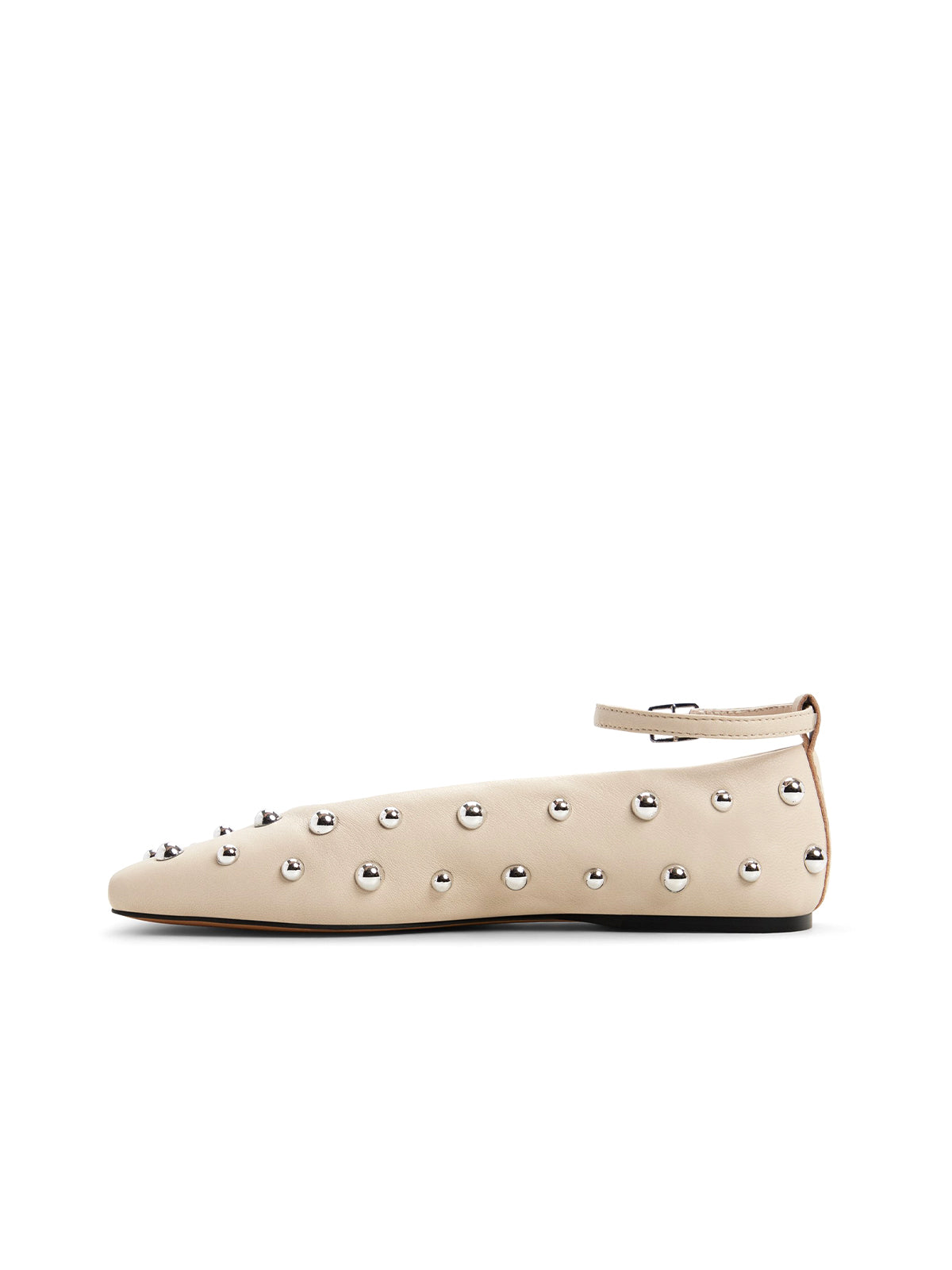 Ivory Square-Toe Full Studs Ankle Strap Ballet Flats