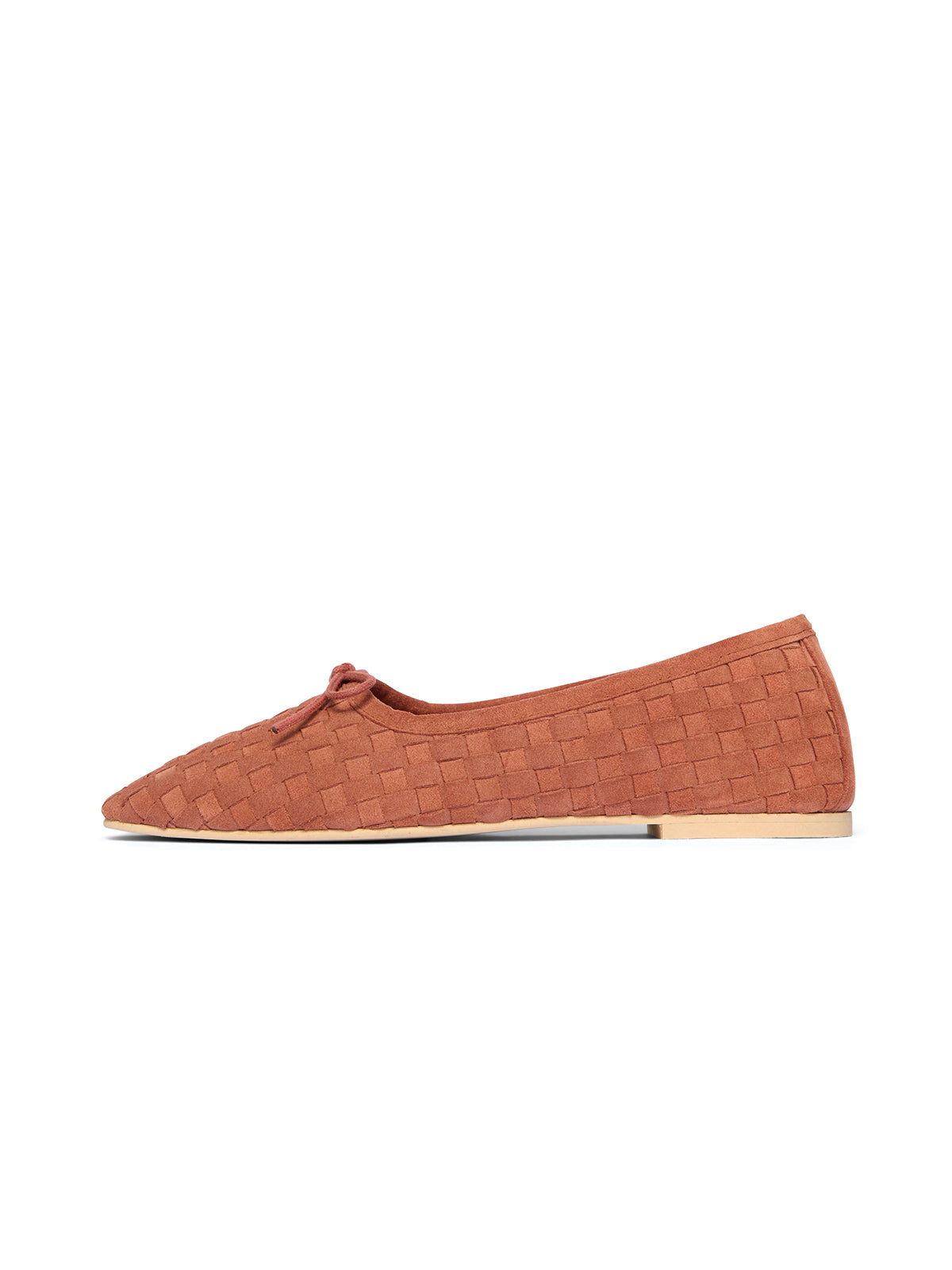 Redwood Woven Faux Suede Square-Toe Front Bow Ballet Flats