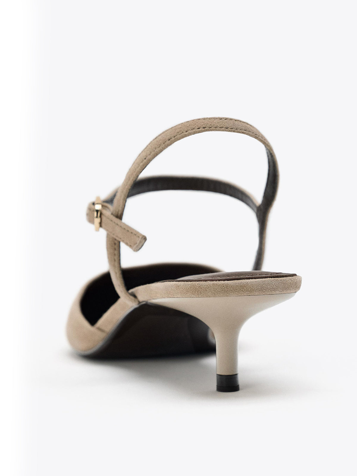 Sandy Brown Faux Suede Pointed-Toe Slingback Kitten Heels