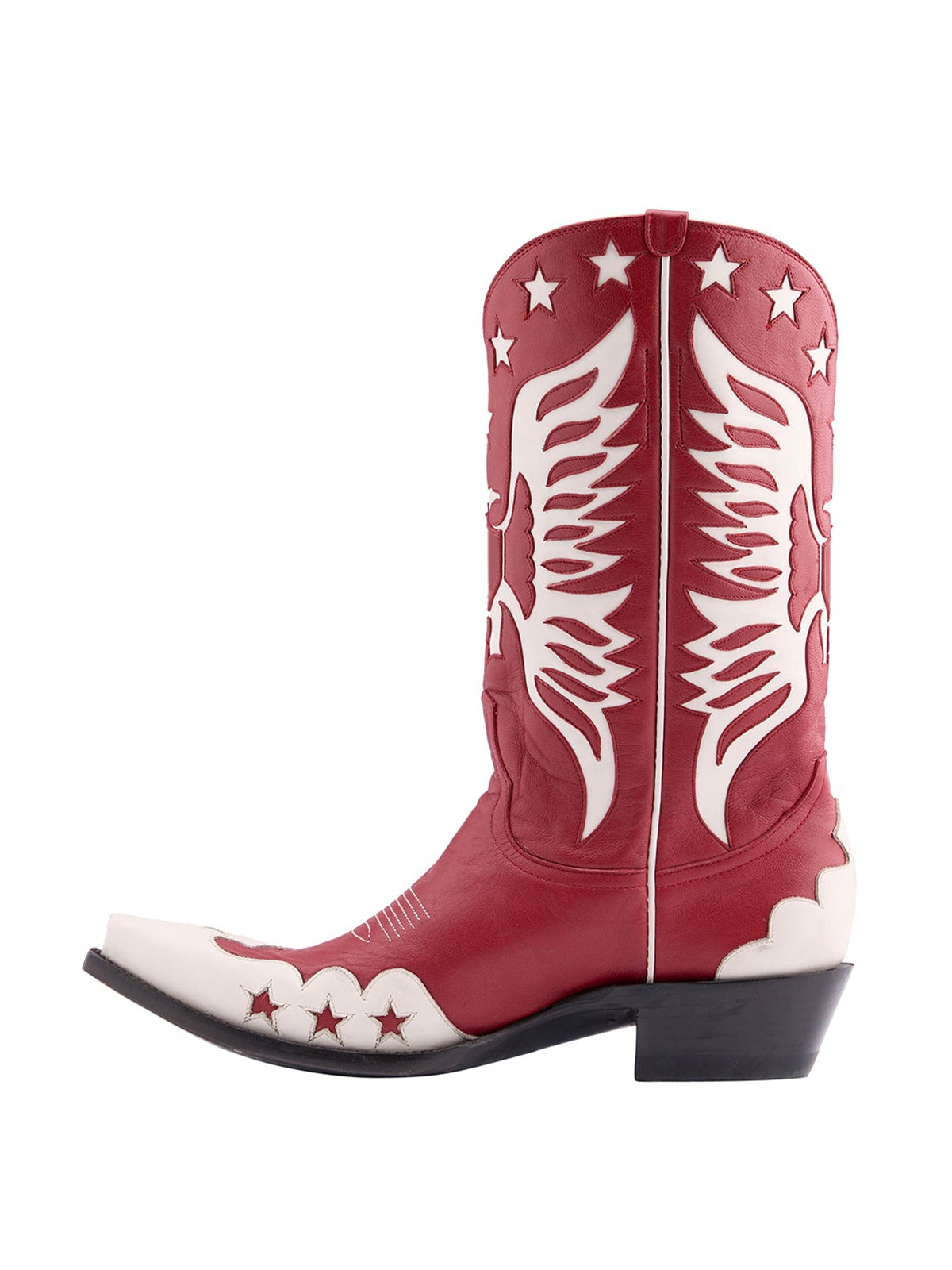 Red Snip-Toe Ivory Eagle And Star Inlay Chic Mid Calf Cowgirl Boots