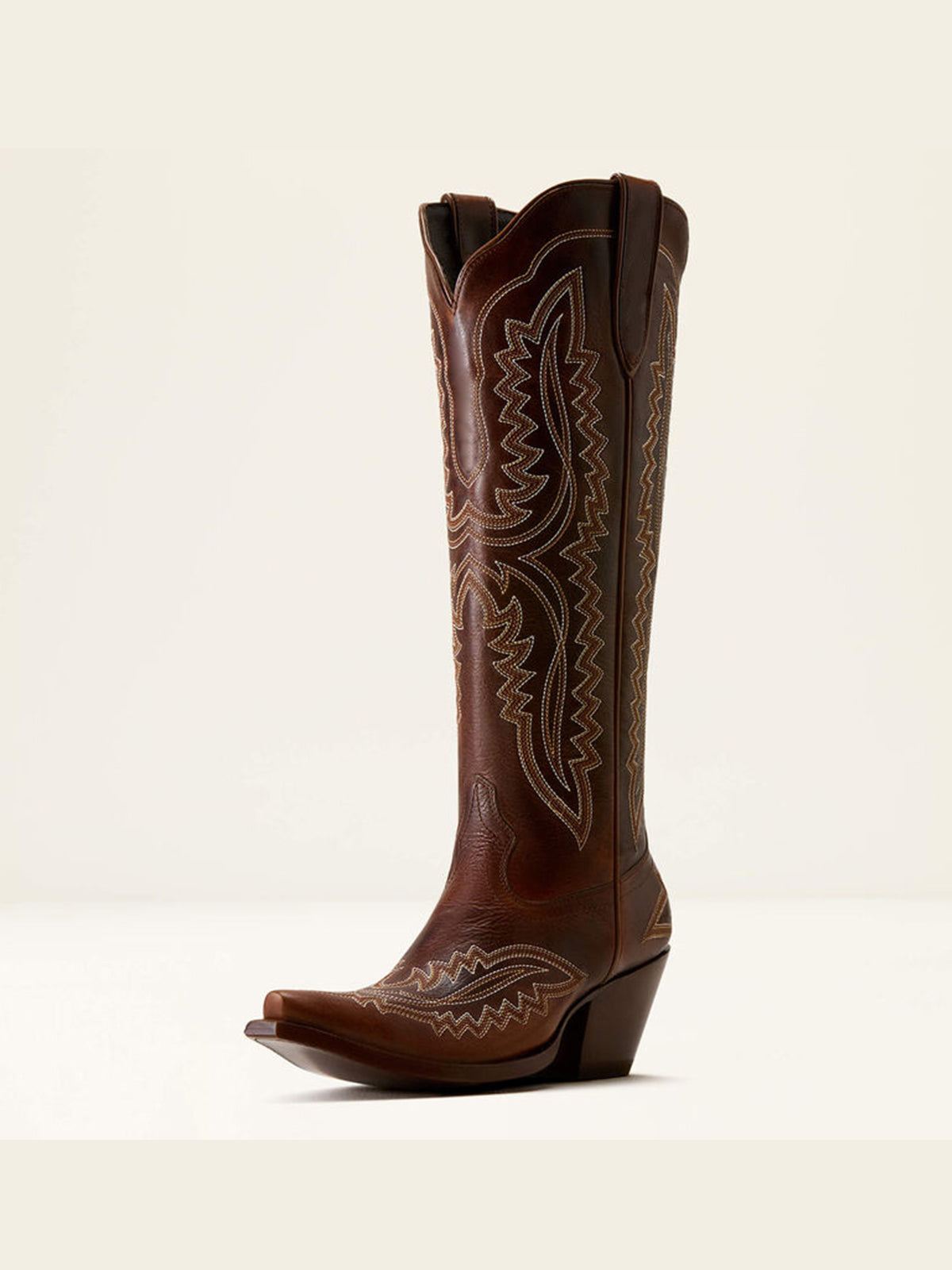 Western Embroidery Tall Snip-Toe Half-Zip Knee High Cowgirl Boots - Dark Brown
