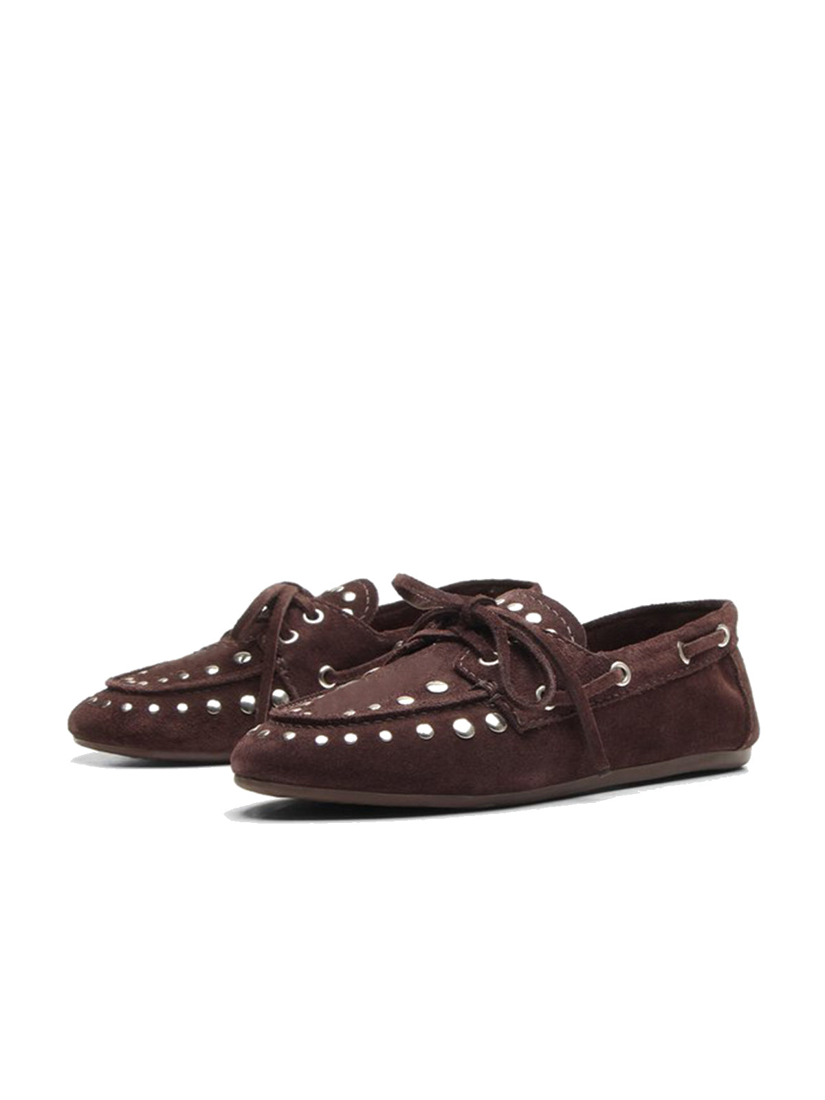 Maroon Faux Suede Round-Toe Studs And Bow Classic Boat Shoes Flats
