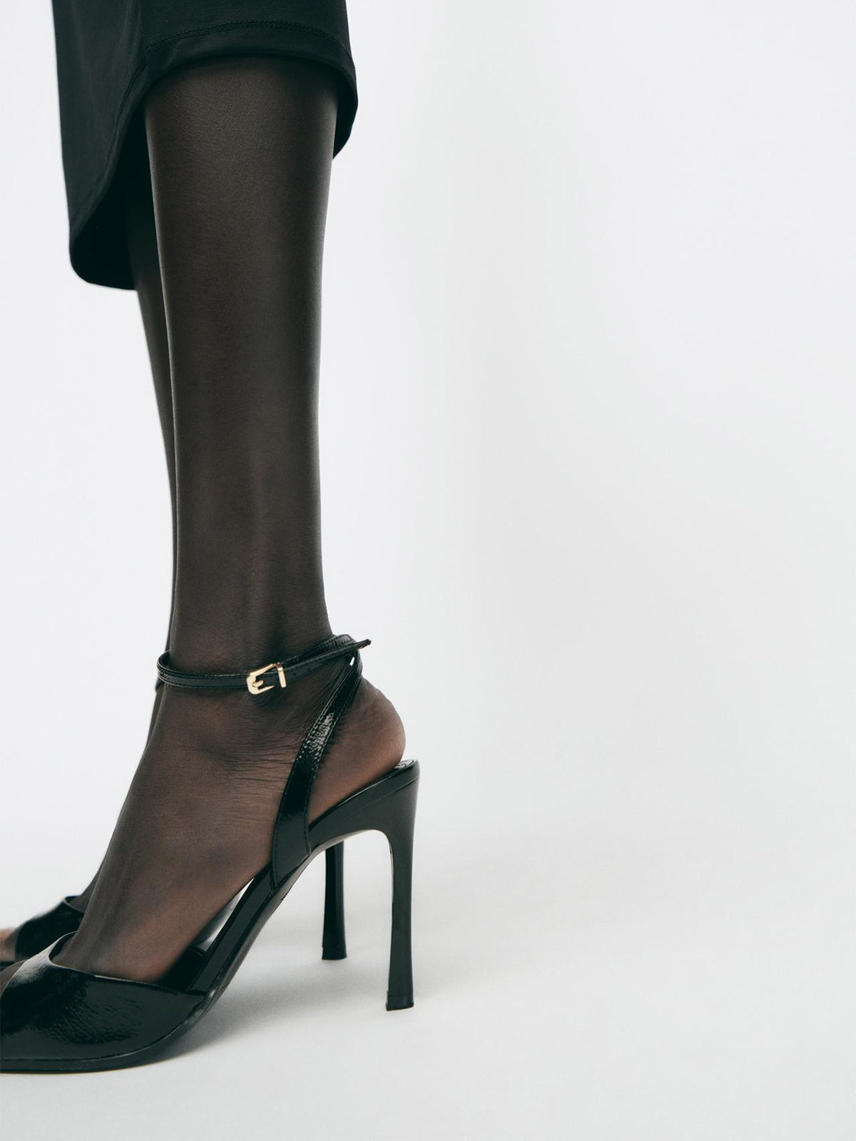 Ankle Strap Square-Toe Slingback High Heels - Black