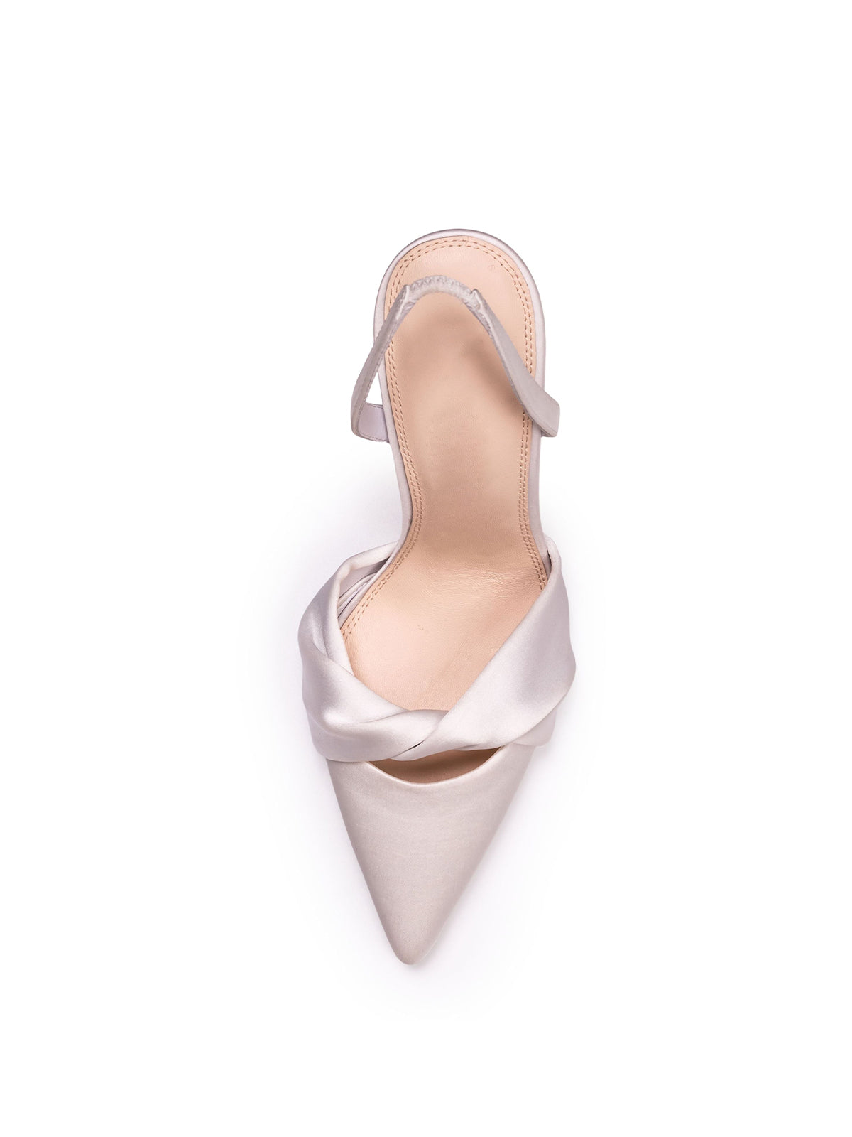 White Satin Pointed-Toe Twist Neckline Slingback High Heels
