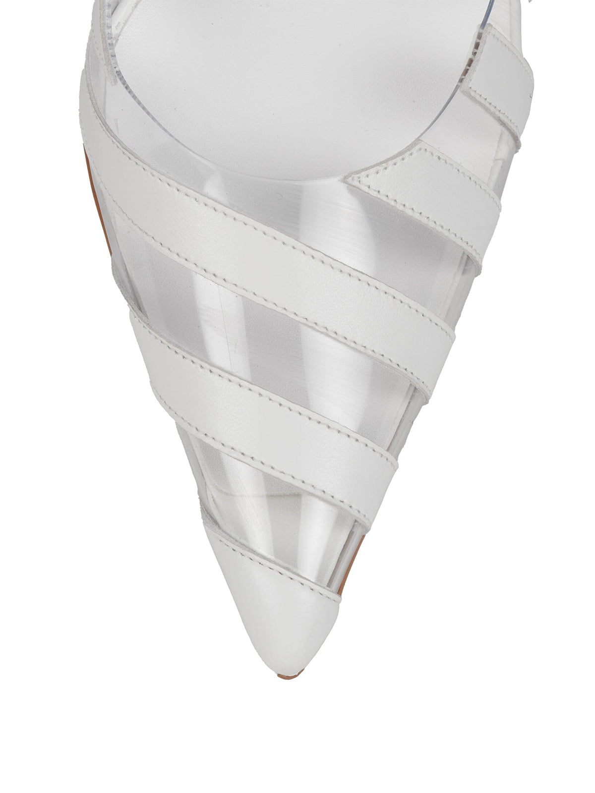 White Contrast Vegan Leather And PVC Film Pointed-Toe Slip-On High Heels