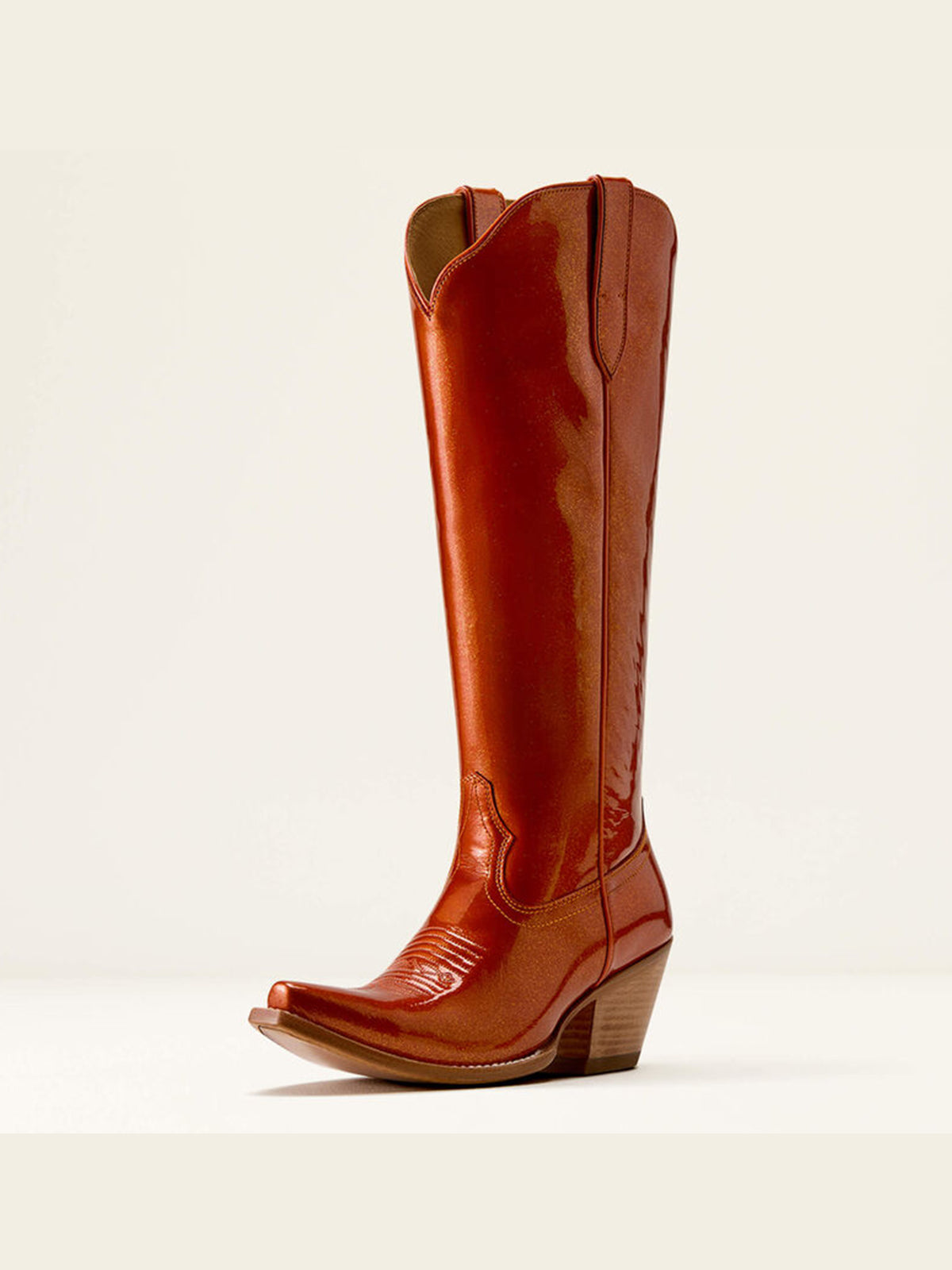 Patent Burnt Orange Snip-Toe Simple Sleek Half-Zip Knee High Cowgirl Boots