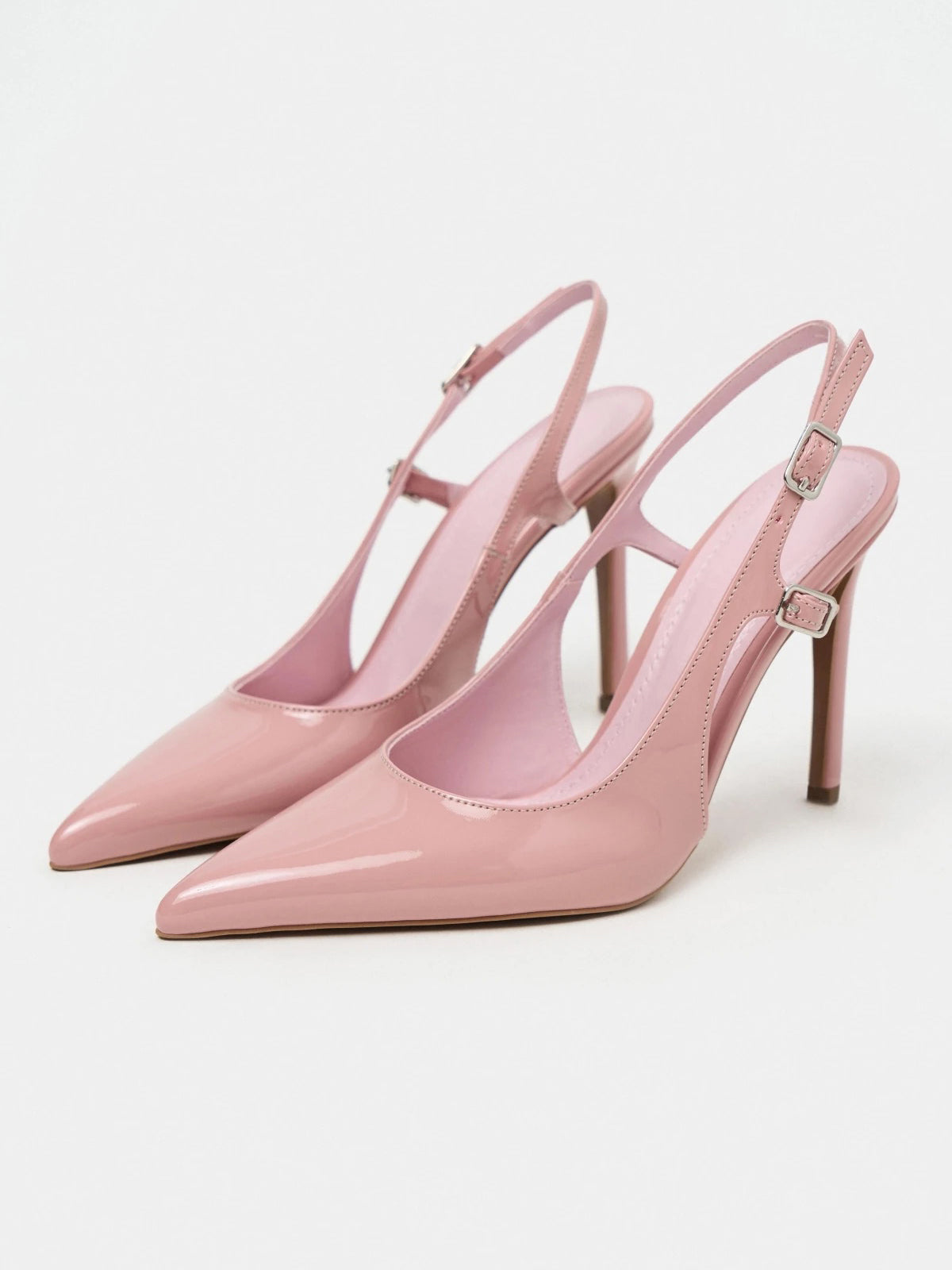 Patent Leather Pointed-Toe Buckle Back Strap Chic High Heels - Pink