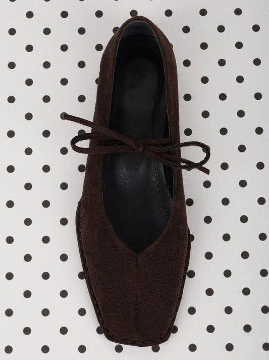 Chocolate Faux Suede Square-Toe Classic Bridge Strap Slip-On Stylish Flats