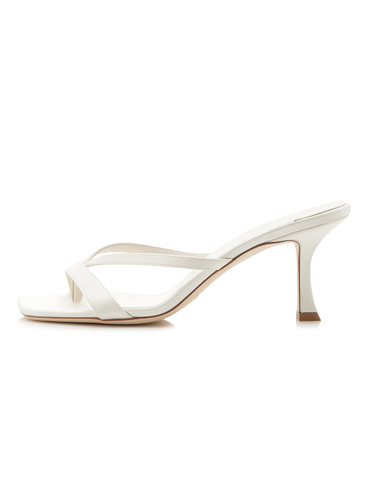 Ivory Satin Strappy Square-Toe Backless Slip-On Kitten Heels