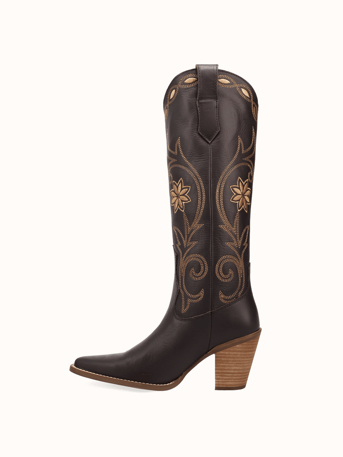 Snip-Toe Flowers And Chic Embroidery Wide Calf Knee High Cowgirl Boots - Brown