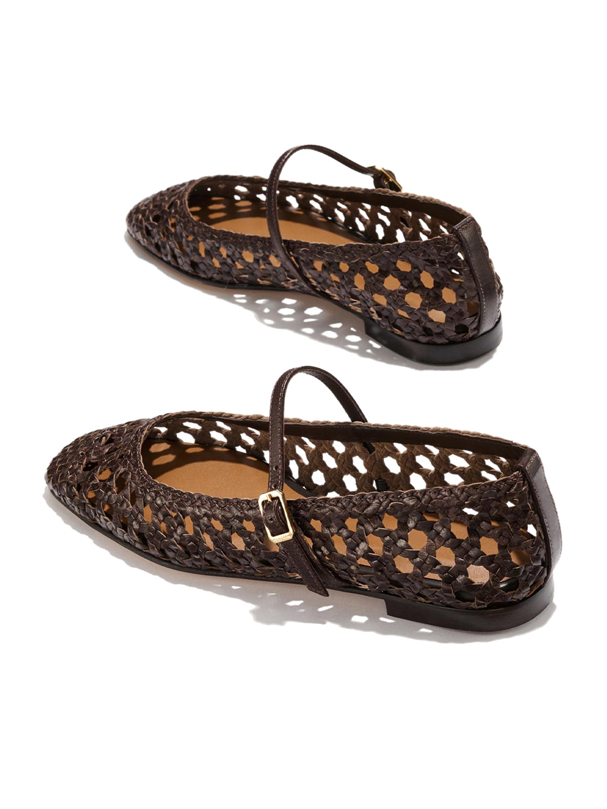 Coffee Woven Vegan Leather Square-Toe Chic Mary Jane Flats