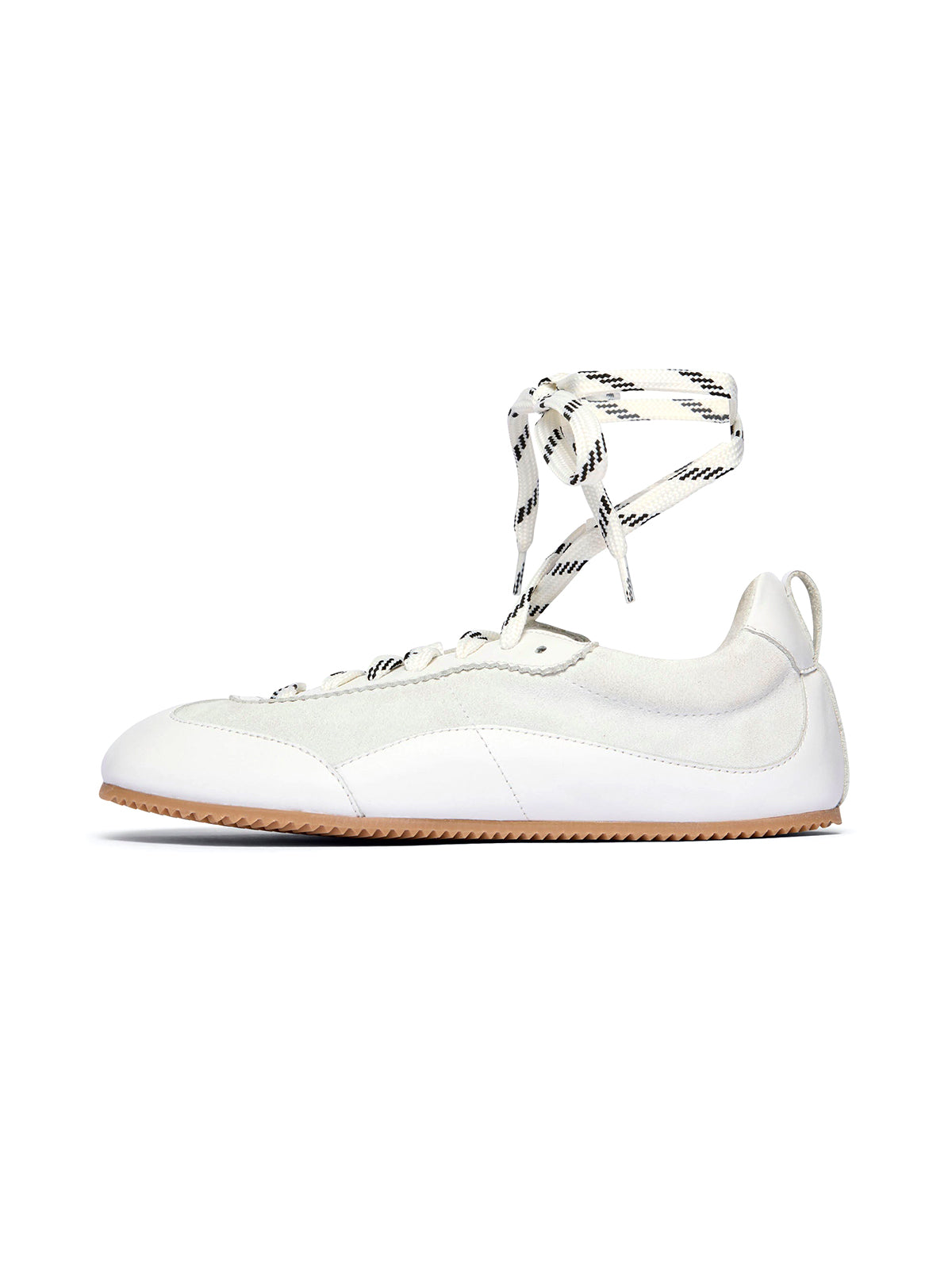 White Cow Suede Square-Toe Chic Lace-Up Ballet Sneakers