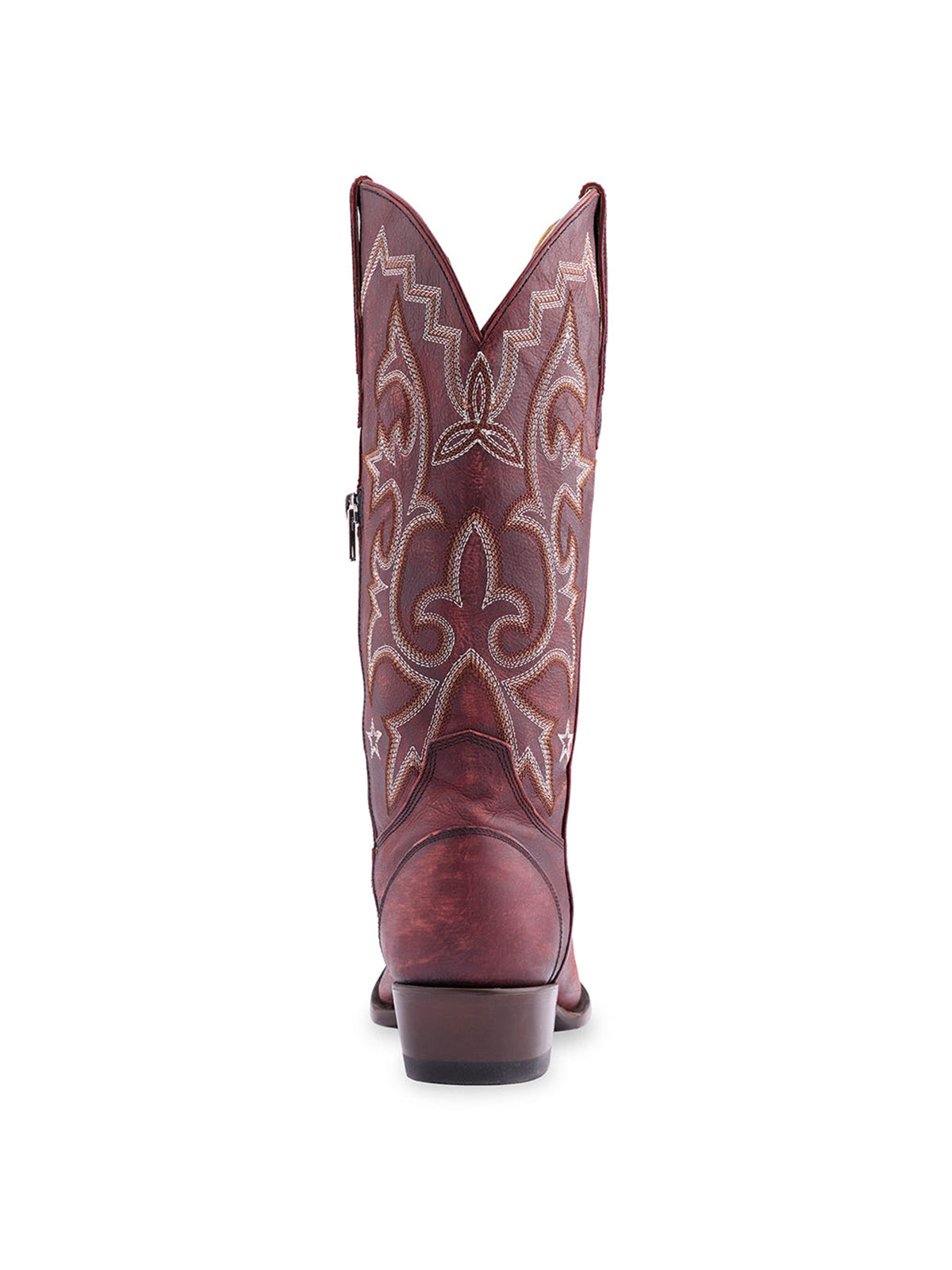 Red Snip-Toe Classic And Star Embroidery Half-Zip Mid Calf Cowgirl Boots