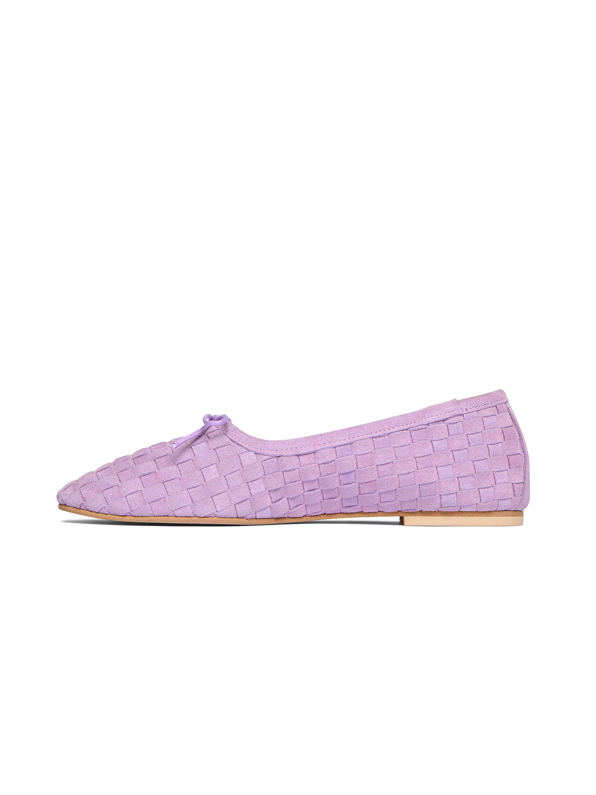 Lavender Woven Faux Suede Square-Toe Front Bow Ballet Flats