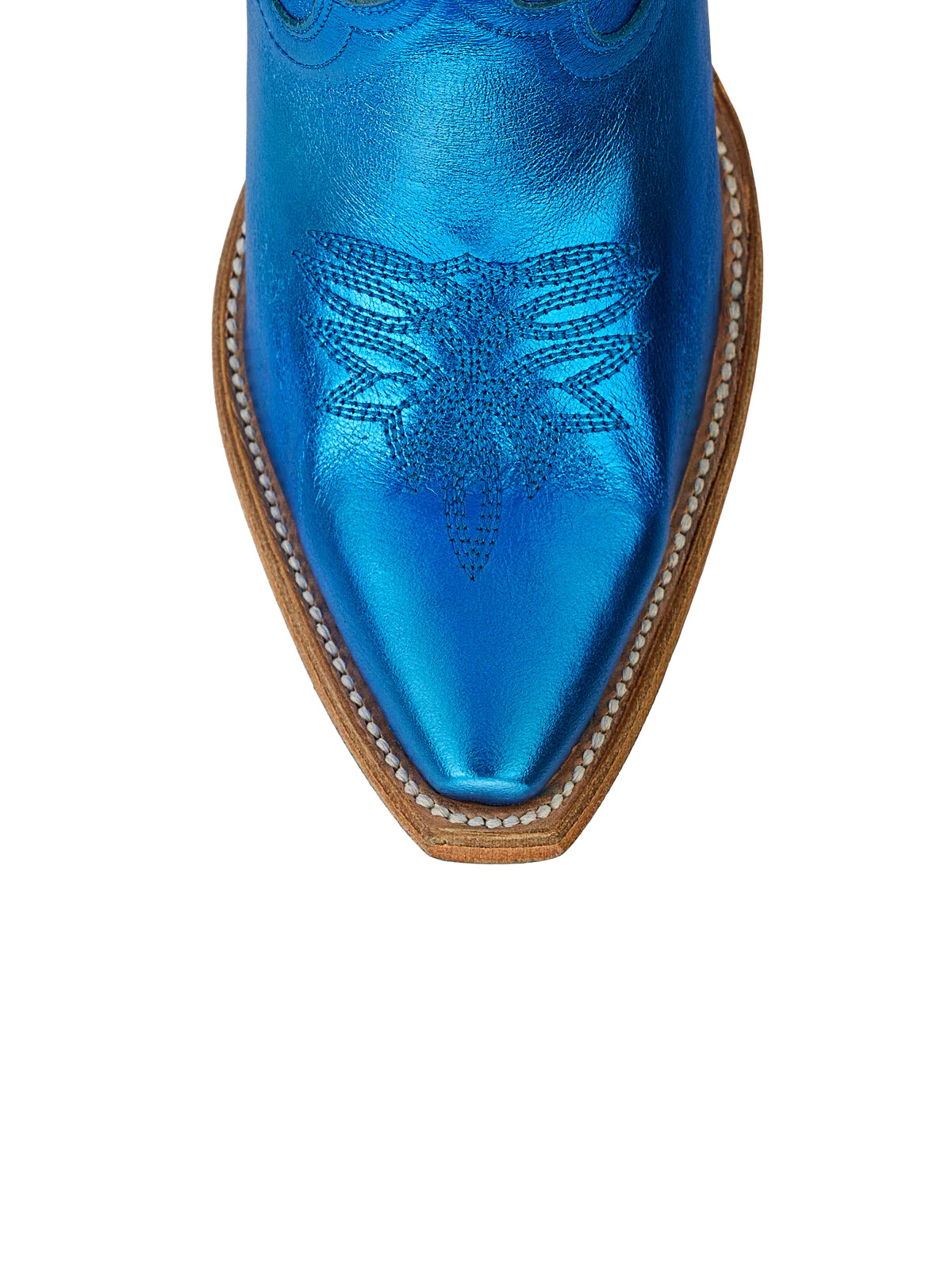 Western Snip-Toe Embroidery Classic Knee High Half-Zip Cowgirl Boots - Metallic Blue