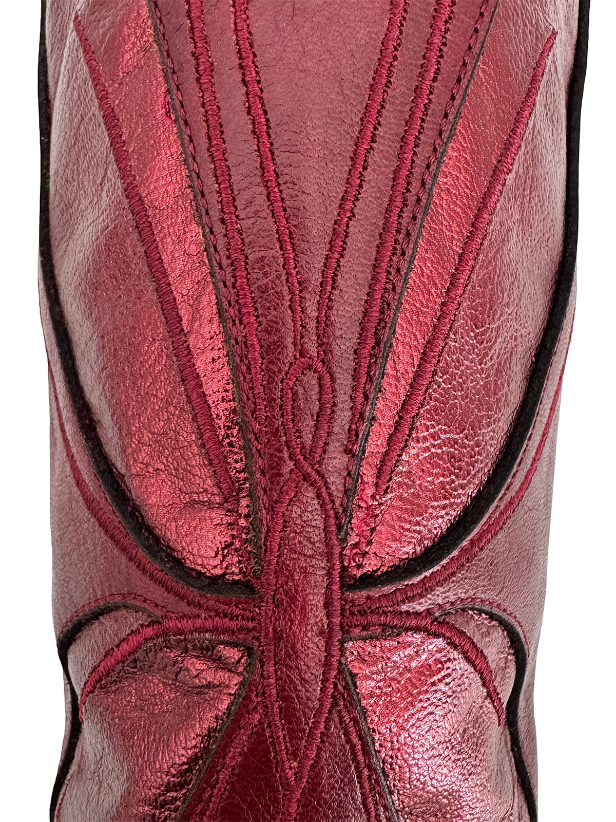 Red Snip-Toe Metallic Butterfly Inlay Wide Calf Knee High Cowgirl Boots