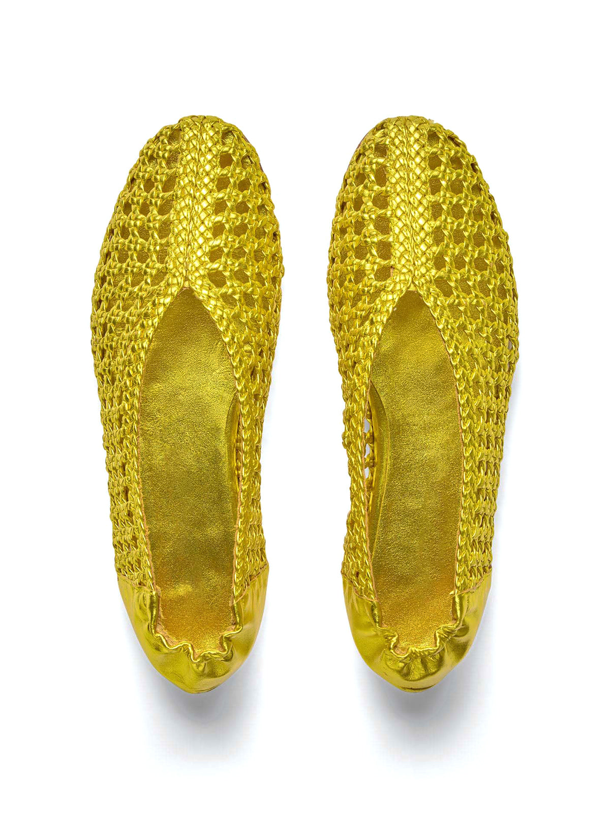 Metallic Gold Woven Vegan Leather Chic Round-Toe Slip-On Ballet Flats