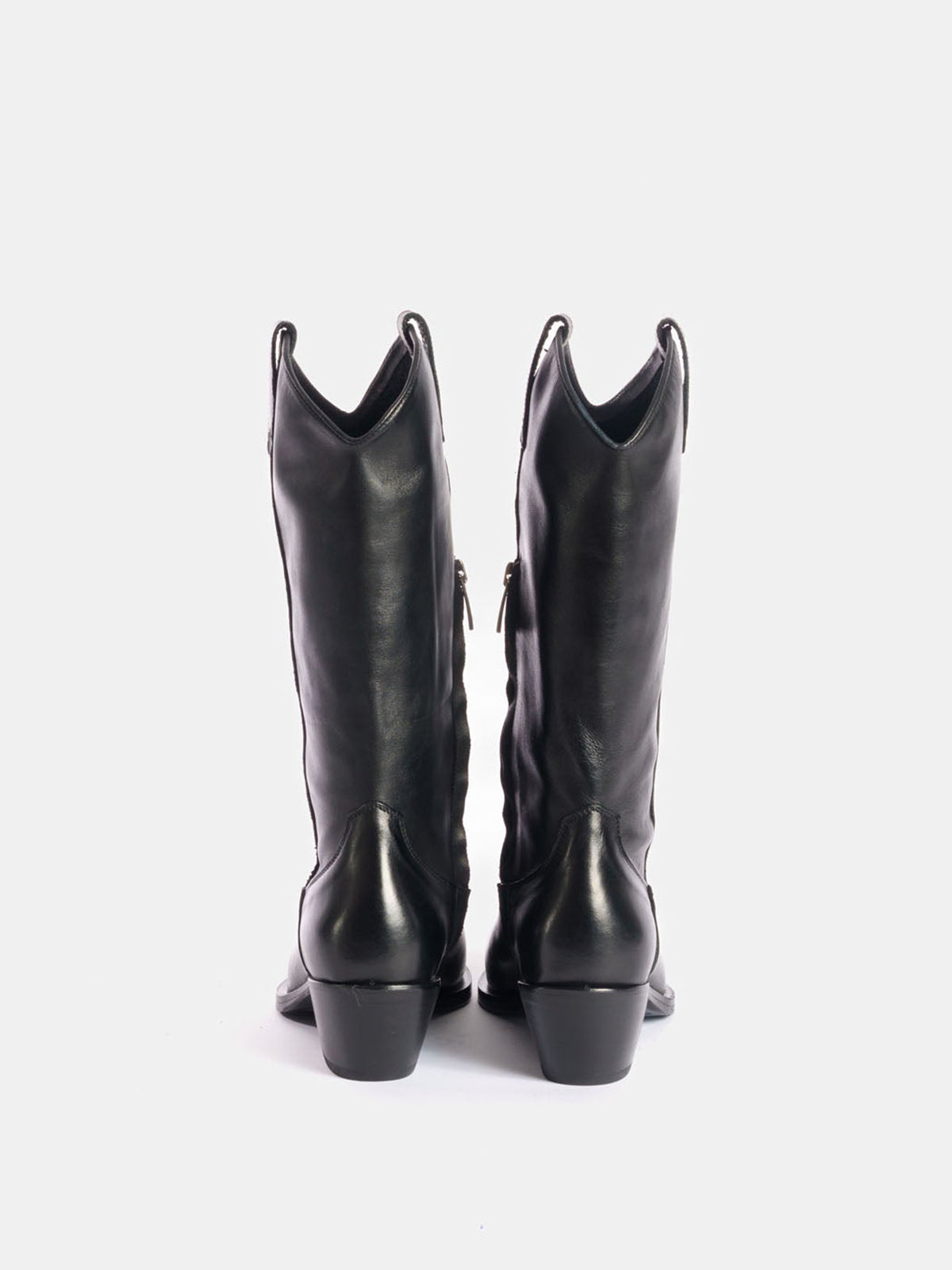 Black Classic Snip-Toe Simple Half-Zip Mid Calf Cowgirl Boots