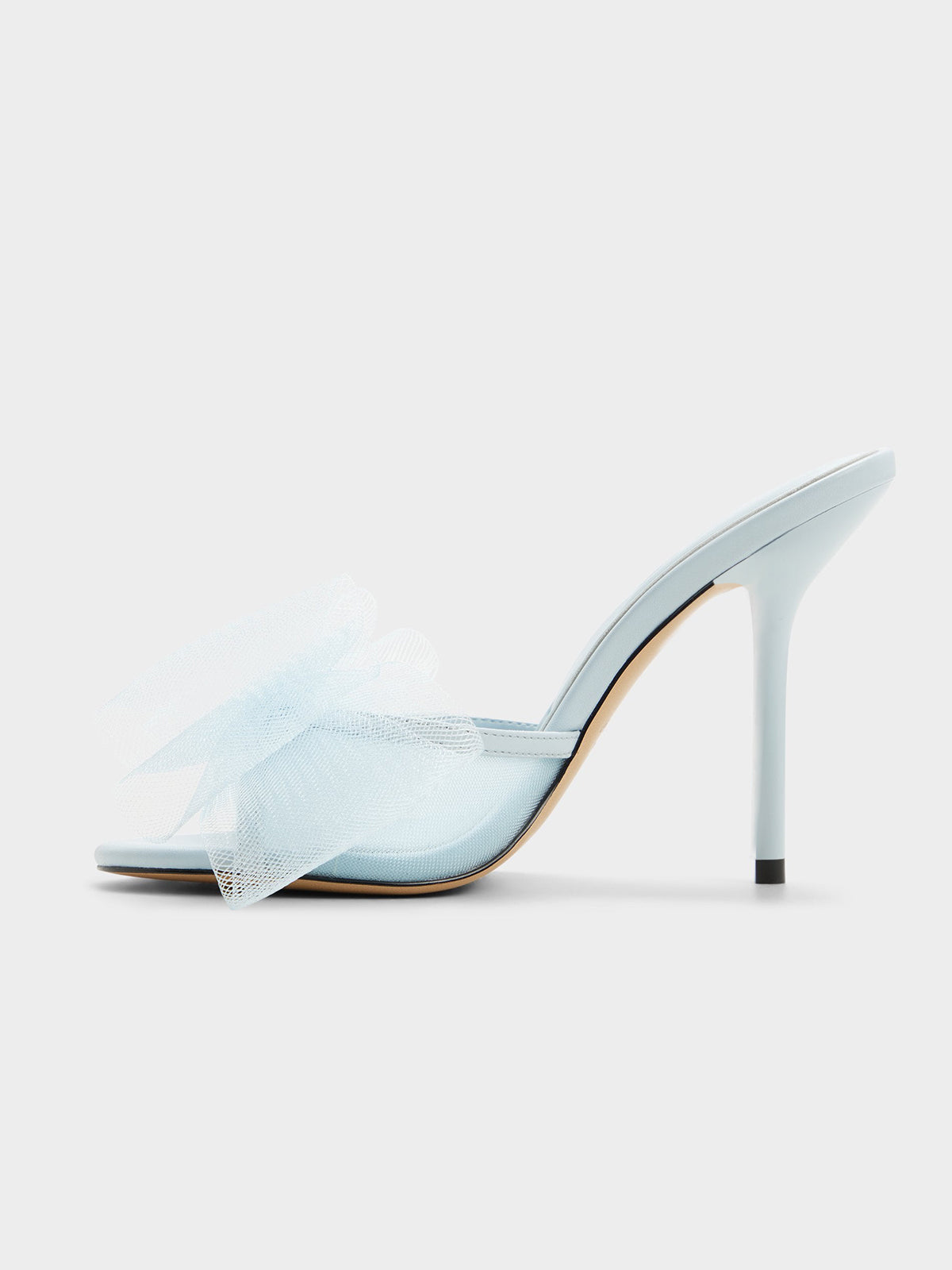 Sky Blue Mesh Pointed-Toe Front Big Bow Slip-On Chic High Heels