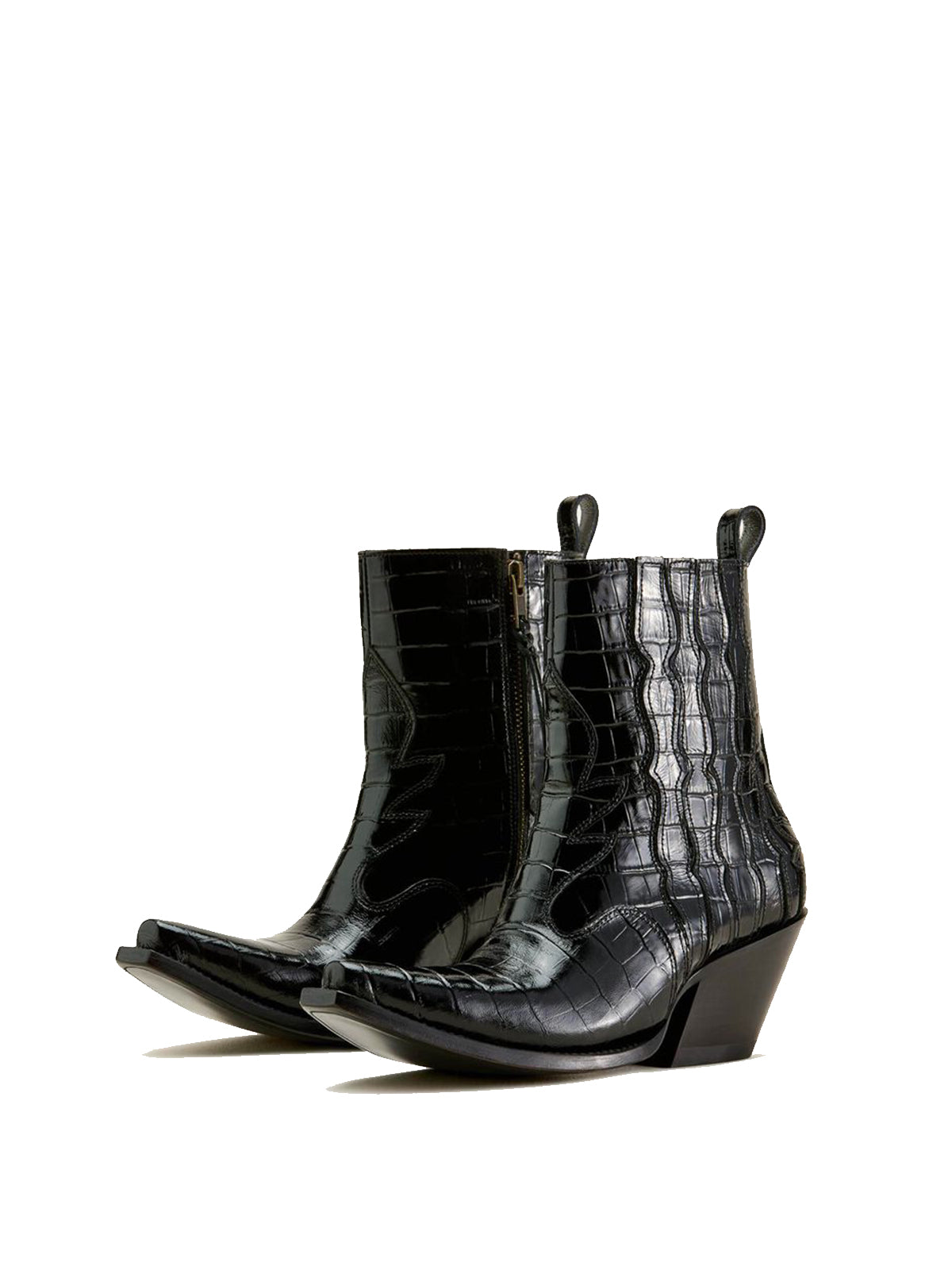 Dark Red Stone-Print Snip-Toe Full-Zip Ankle Cowgirl Boots