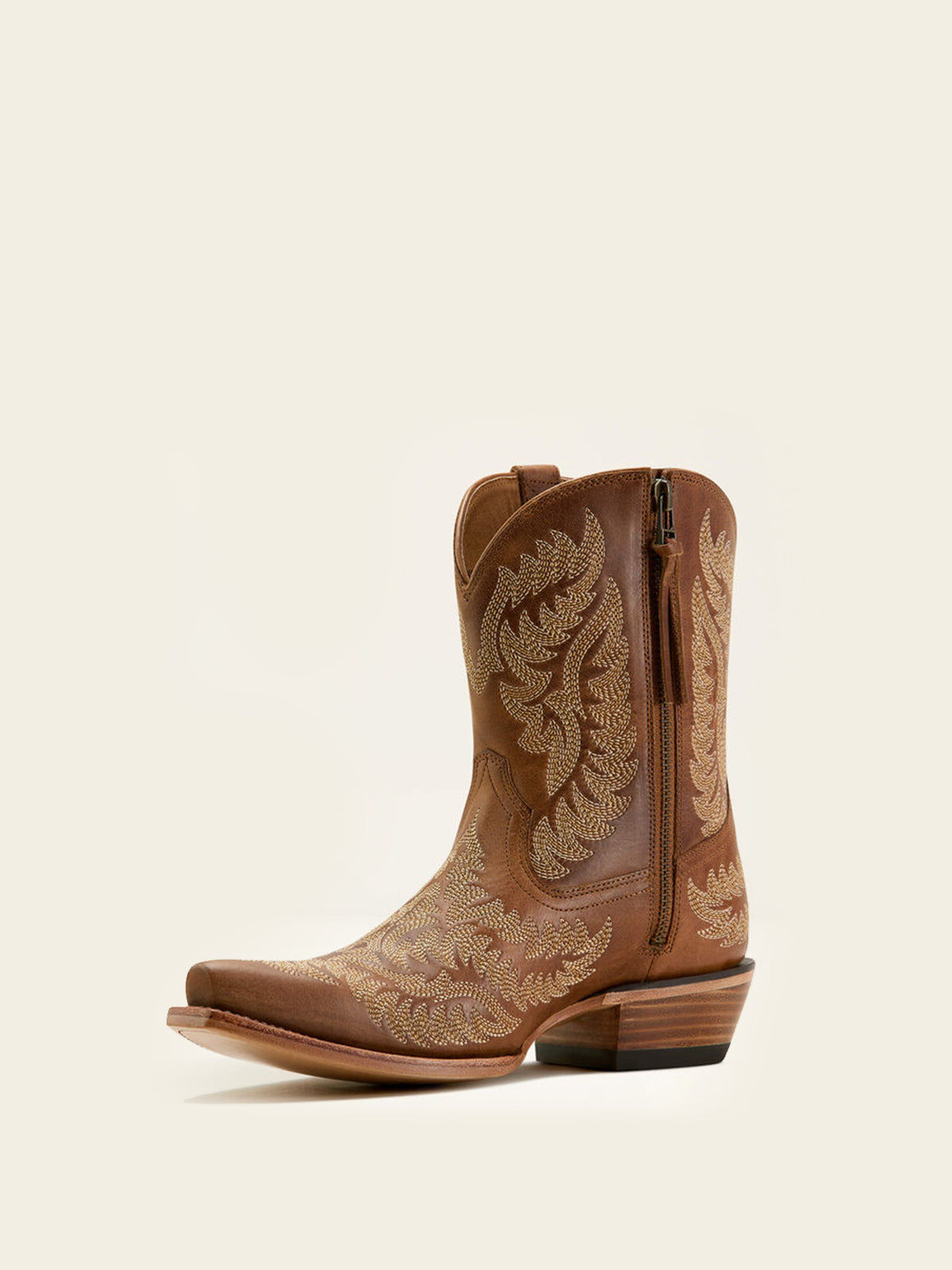 Full-Zip Snip-Toe Mid Calf Embroidery Cowgirl Boots - Brown