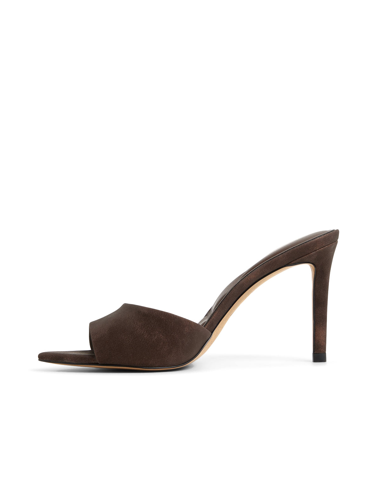 Metallic Dark Brown Open Pointed-Toe Slip-On Backless High Heels