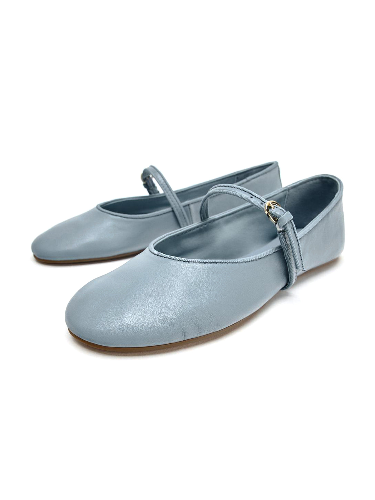 Blue Round-Toe Buckle Middle Strap Slip-On Flats