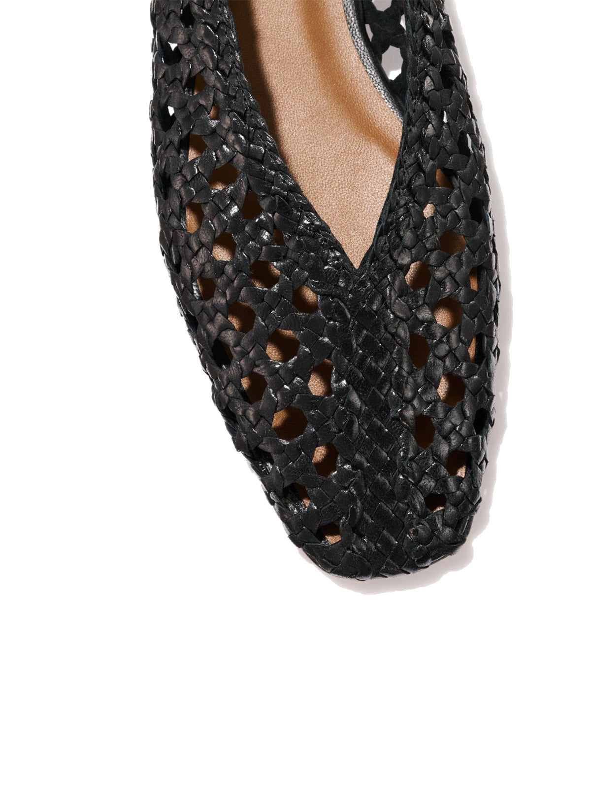 Black Woven Vegan Leather Square-Toe Chic Ballet Flats
