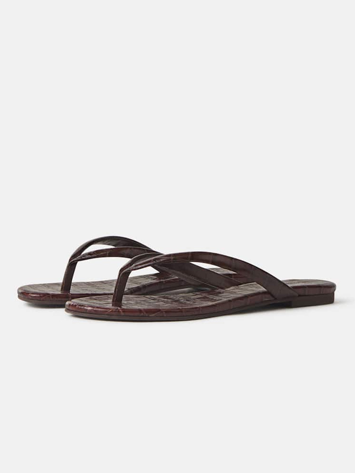 Chocolate Crocodile Pattern Round-Toe Flip-Flop Simple Sandals Flats