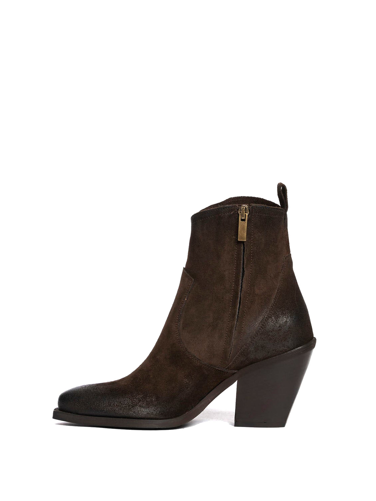 Chocolate Faux Suede Snip-Toe Side Full-Zip Classic Ankle Cowgirl Boots