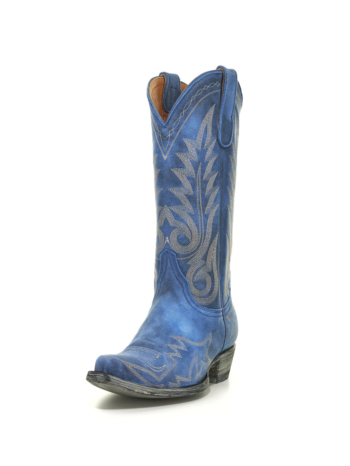 Chic Embroidery Snip-Toe Classic Mid Calf Cowgirl Boots - Blue