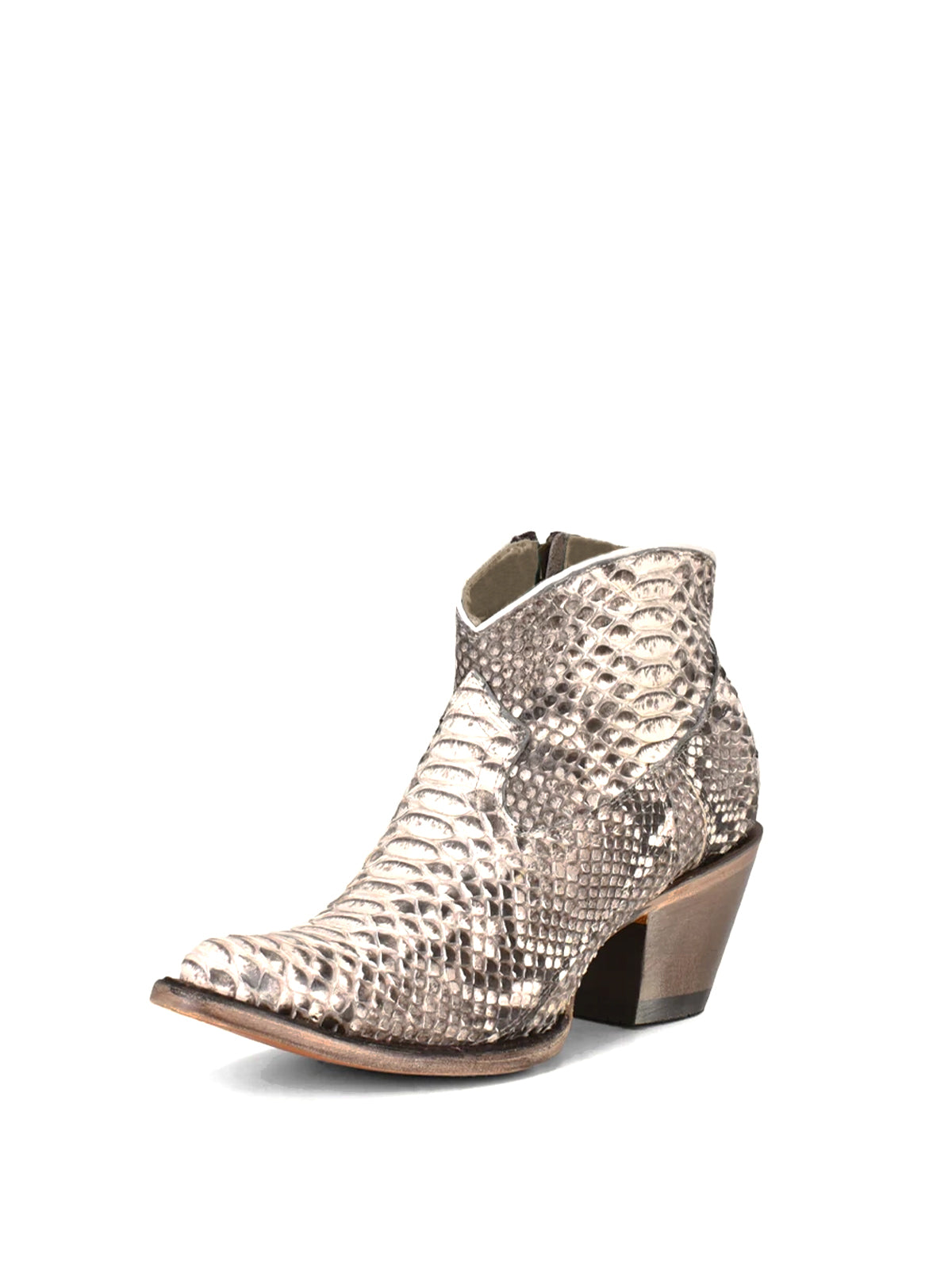 Snakeskin Almond-Toe Full-Zip Ankle Cowgirl Boots