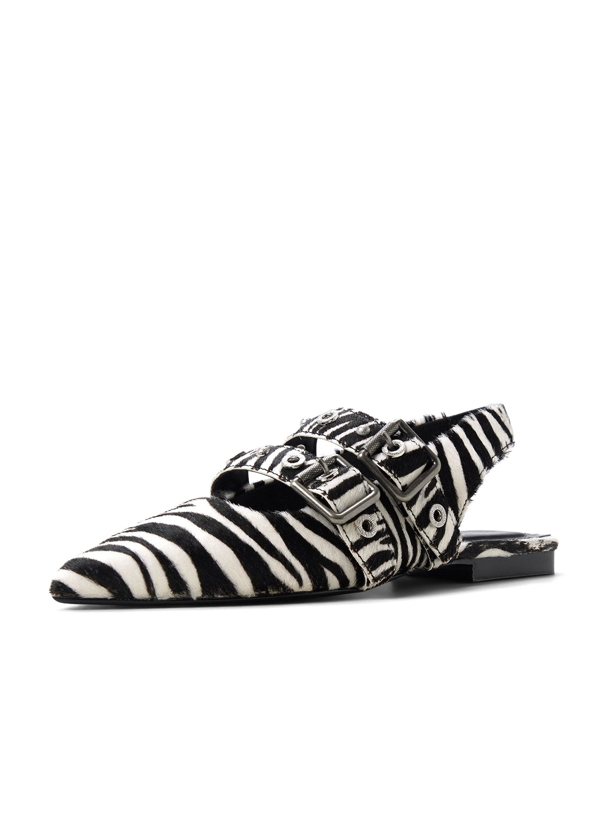 Zebra Pointed-Toe Double Bridge Straps Slingback Flats